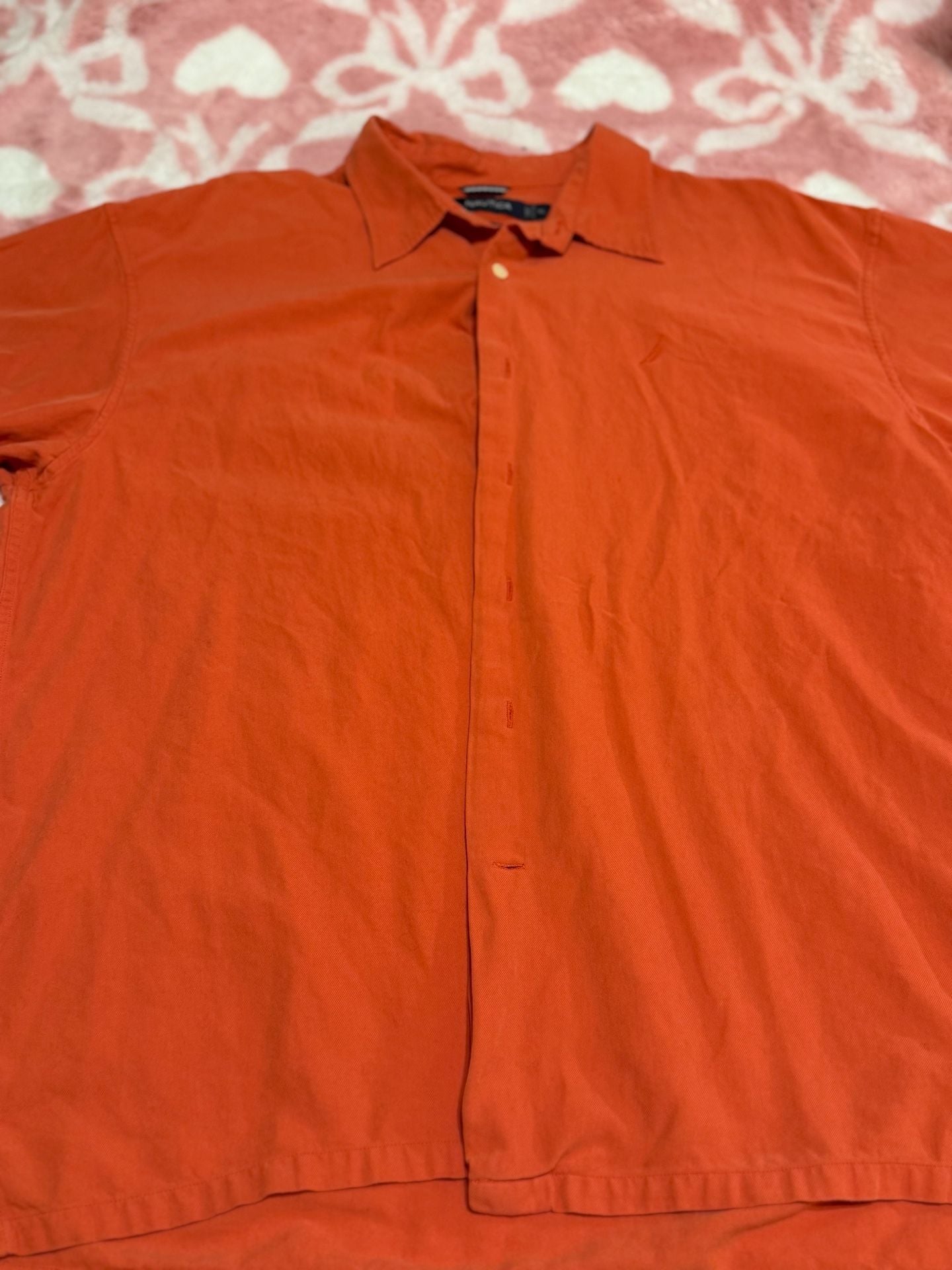 Nautica Short Sleeve Button Down Shirt Size XL Orange 8