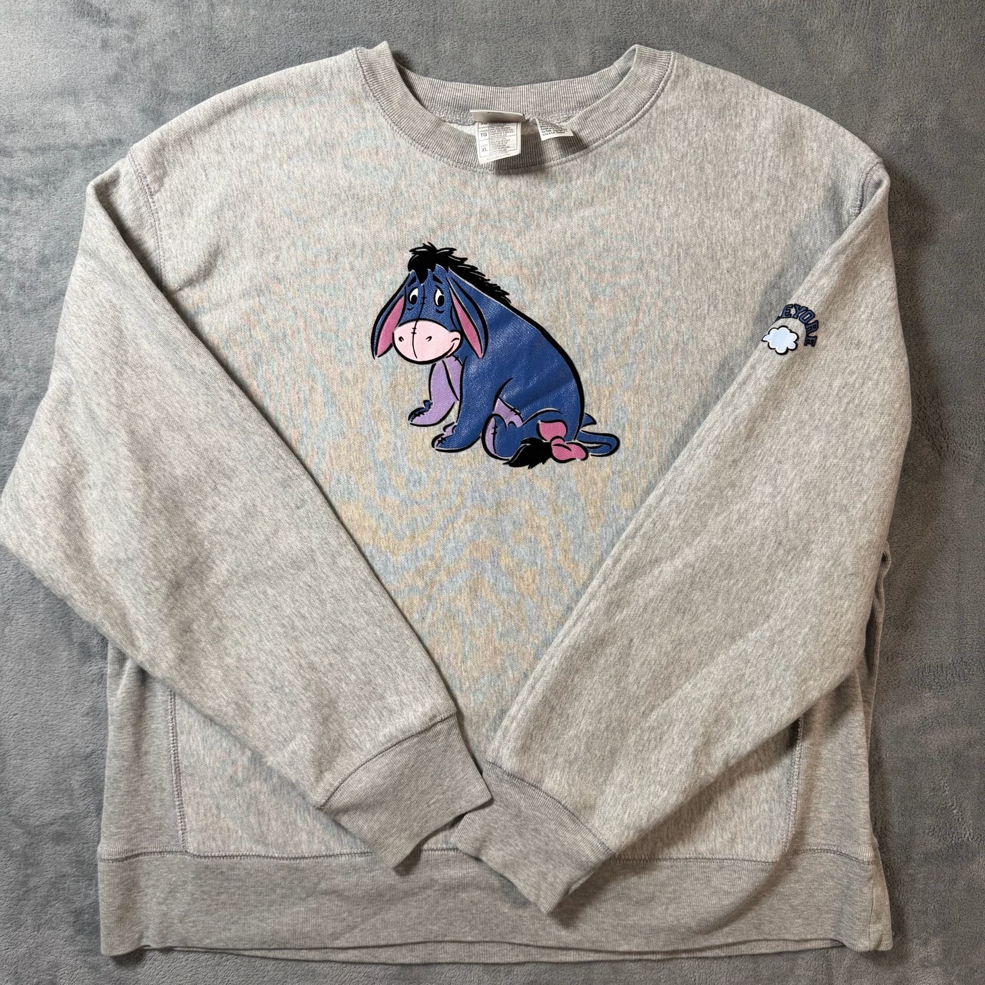 Y2K Disney Eeyore Sweatshirt Size XL Grey Embroidered Graphic 90/2000 1