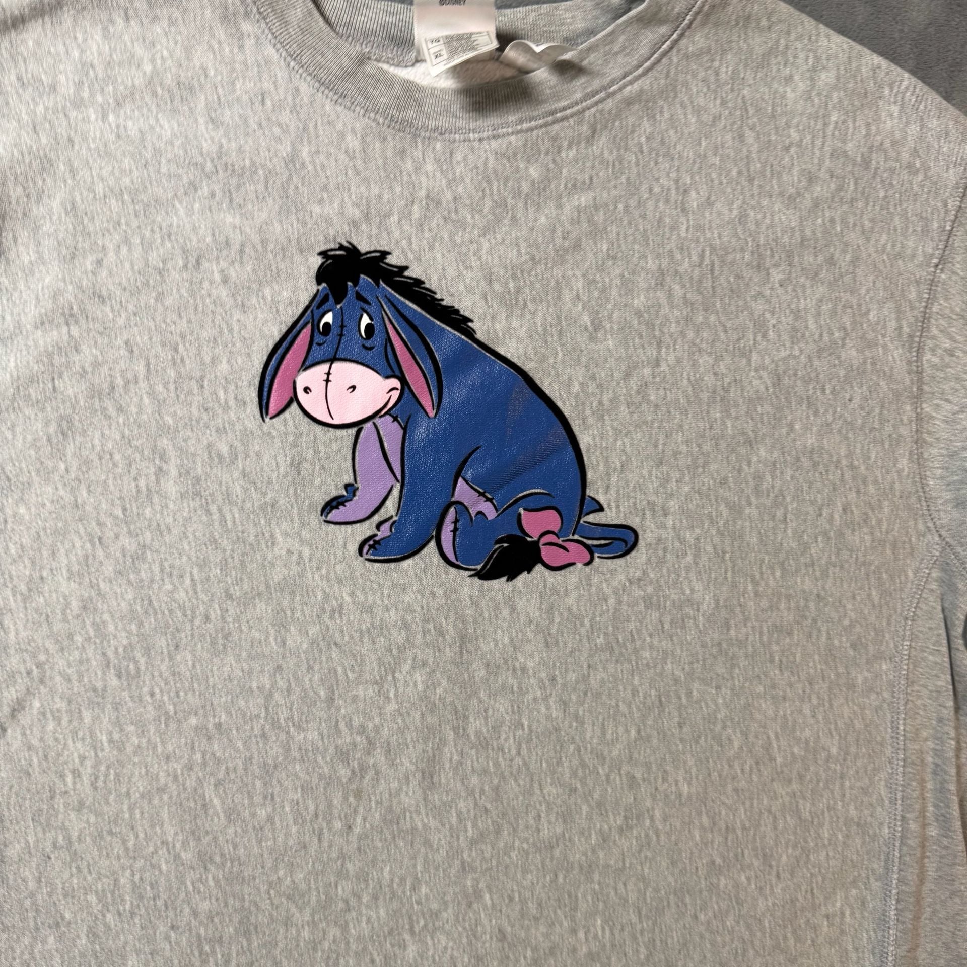 Y2K Disney Eeyore Sweatshirt Size XL Grey Embroidered Graphic 90/2000 2