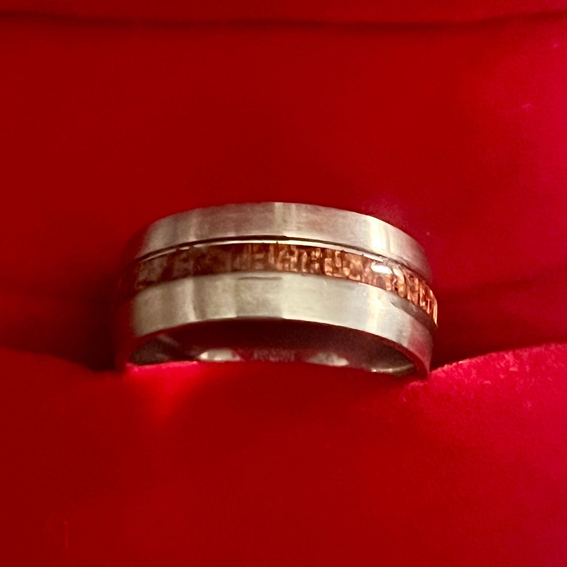 Tungsten Titanium Steel Silver Ring with Koa Wood Inlay 8mm Band Size 7 2