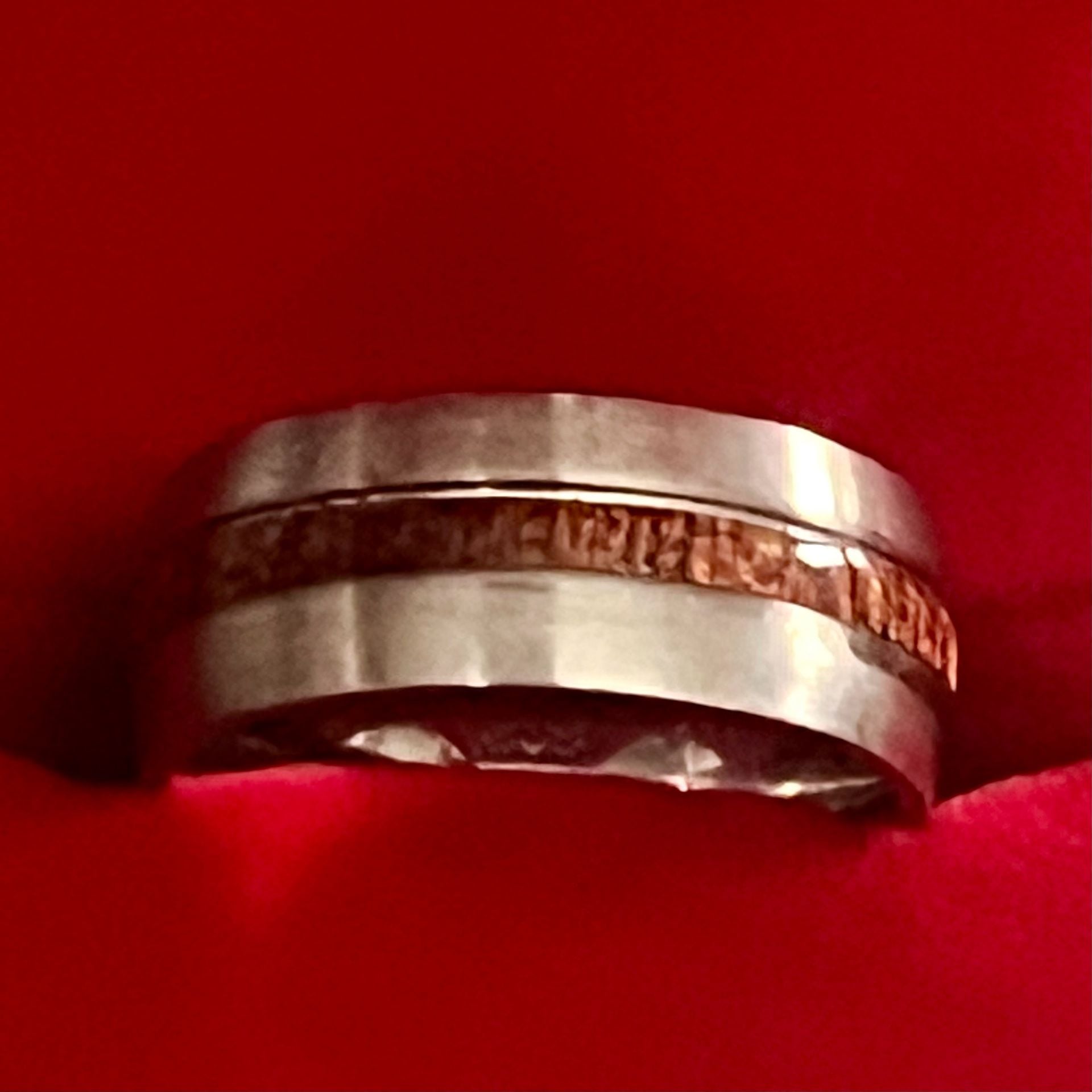 Tungsten Titanium Steel Silver Ring with Koa Wood Inlay 8mm Band Size 7 3