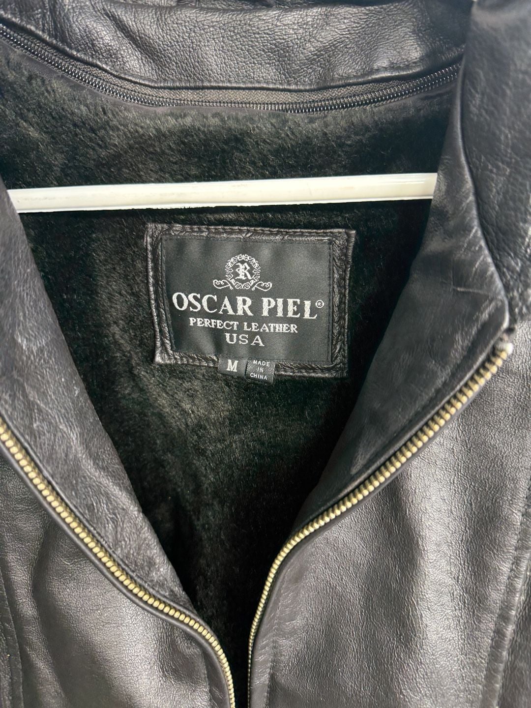 Vintage Oscar Piel Leather Jacket Size M Black Faux Fur Lined Belted Coat 3