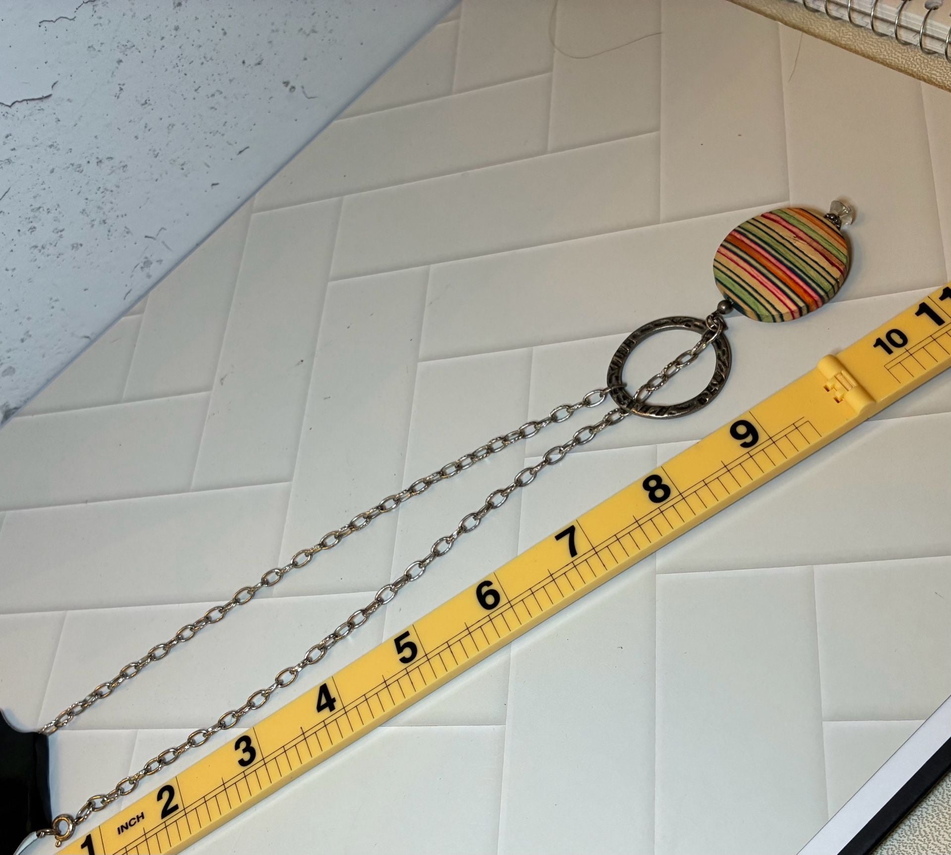 Artisan Handmade Multi Color Wood Striped Pendant Necklace 4
