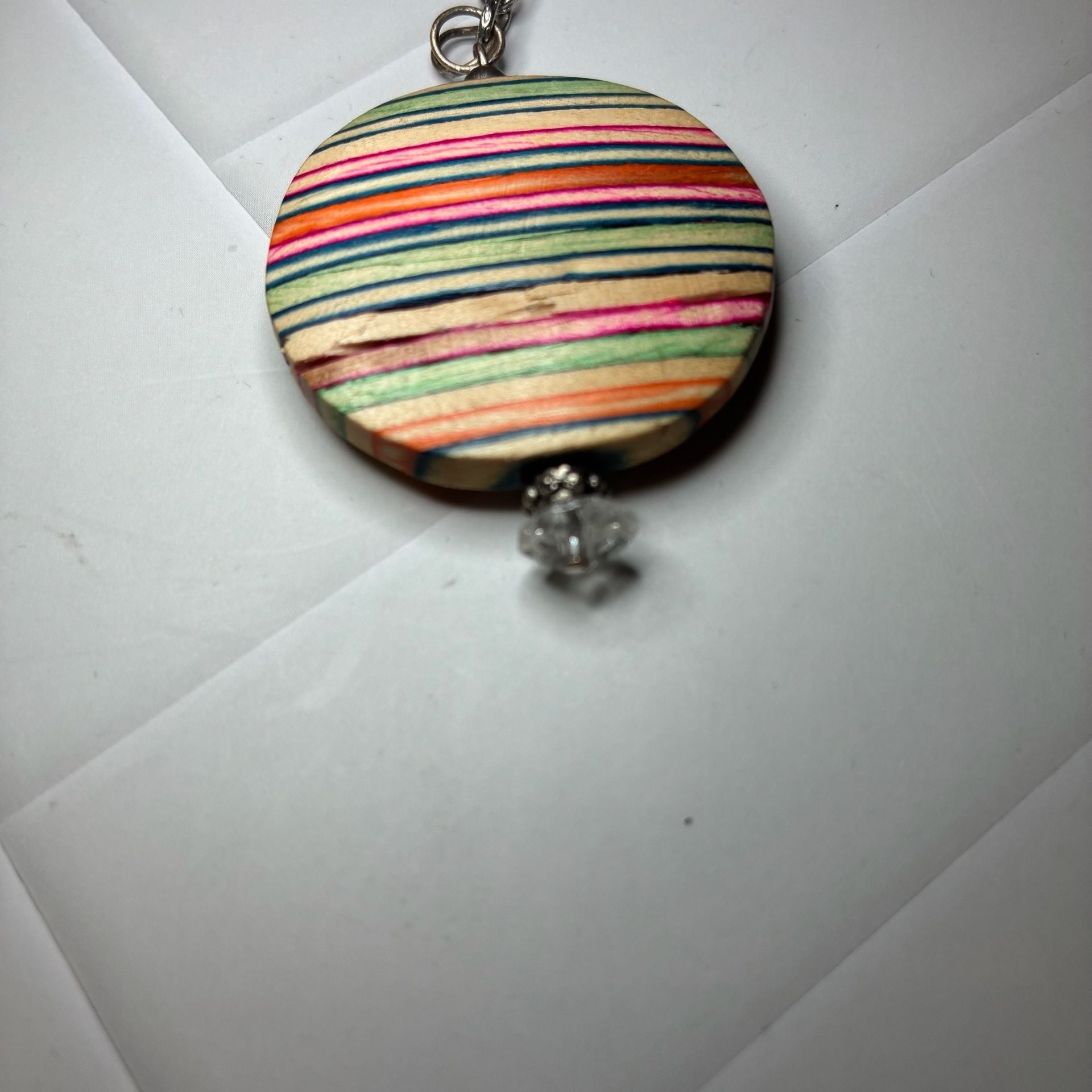 Artisan Handmade Multi Color Wood Striped Pendant Necklace 6