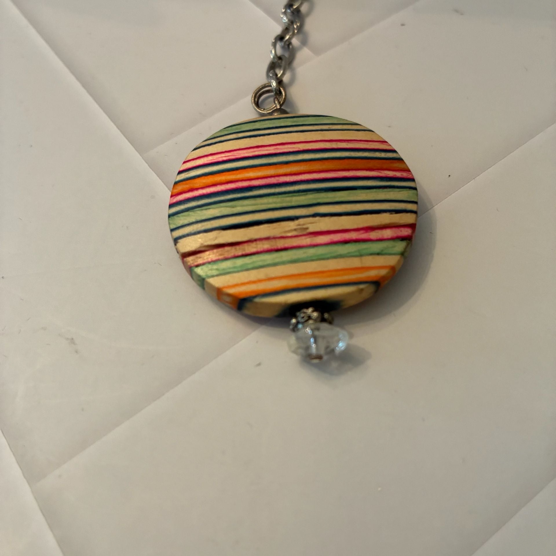 Artisan Handmade Multi Color Wood Striped Pendant Necklace 7