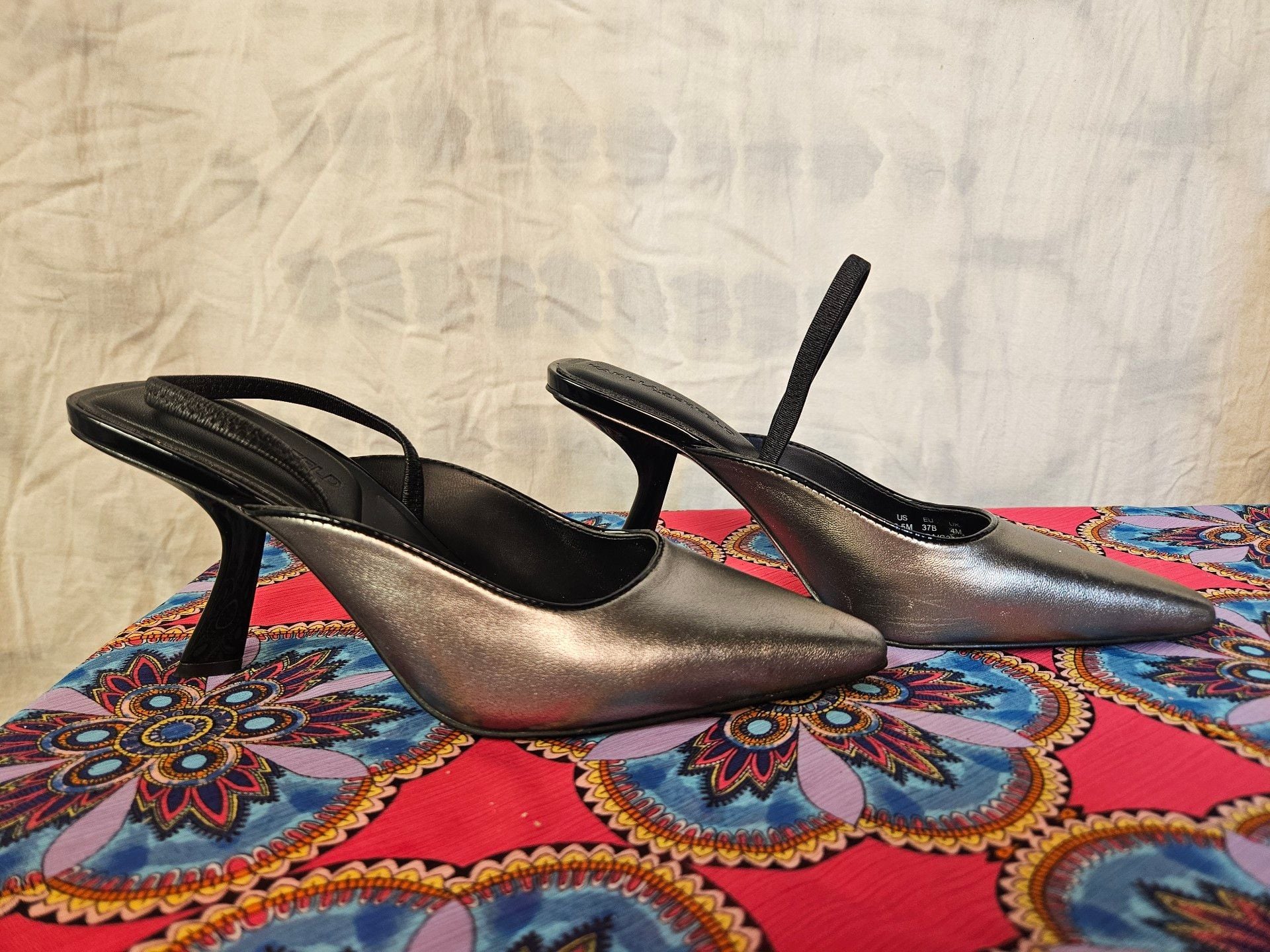 Karl Lagerfeld Metallic Silver Slingback Pumps Size 6.5M Pointed Toe 6