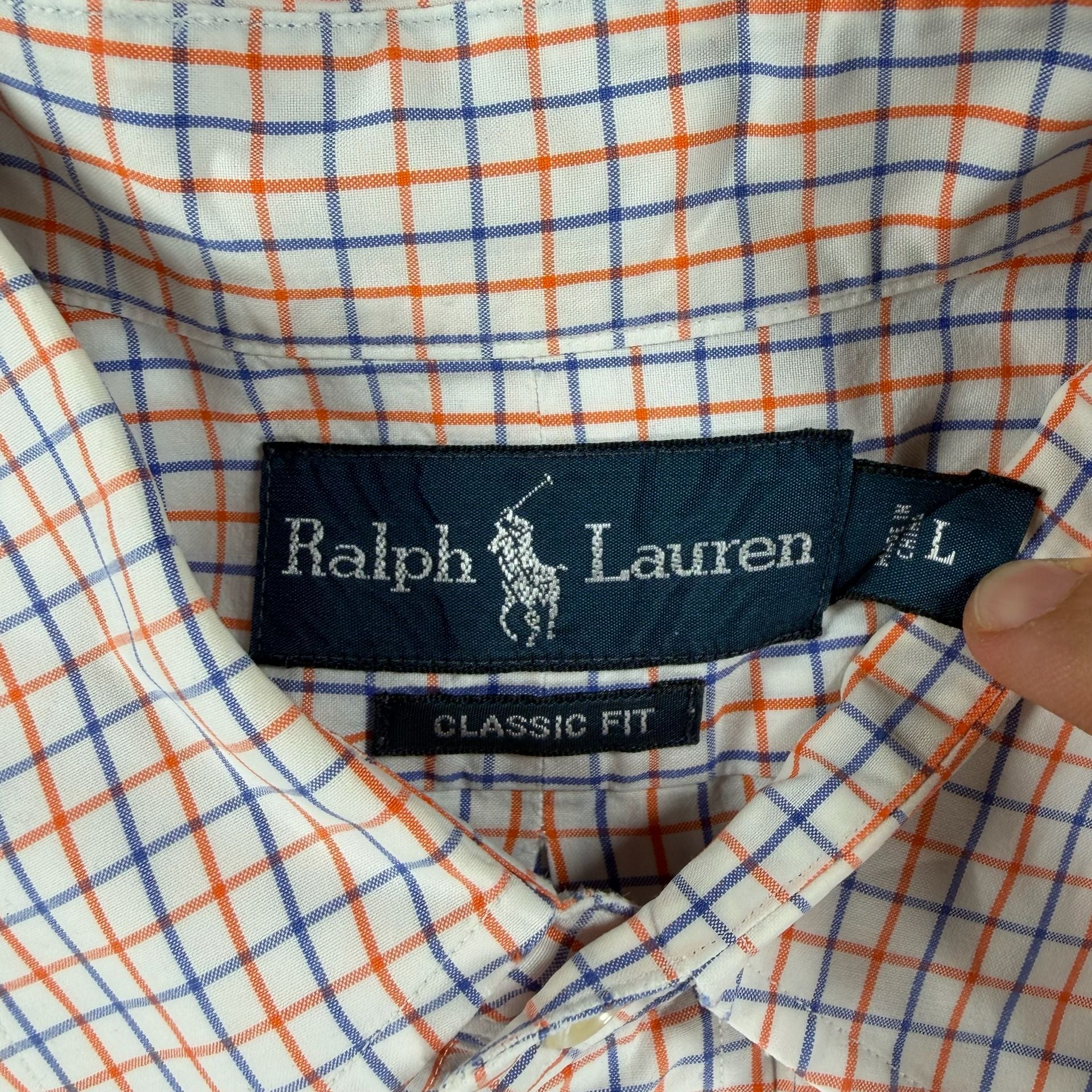 Ralph Lauren Classic Fit Short Sleeve Shirt Size L Plaid Orange Blue 7