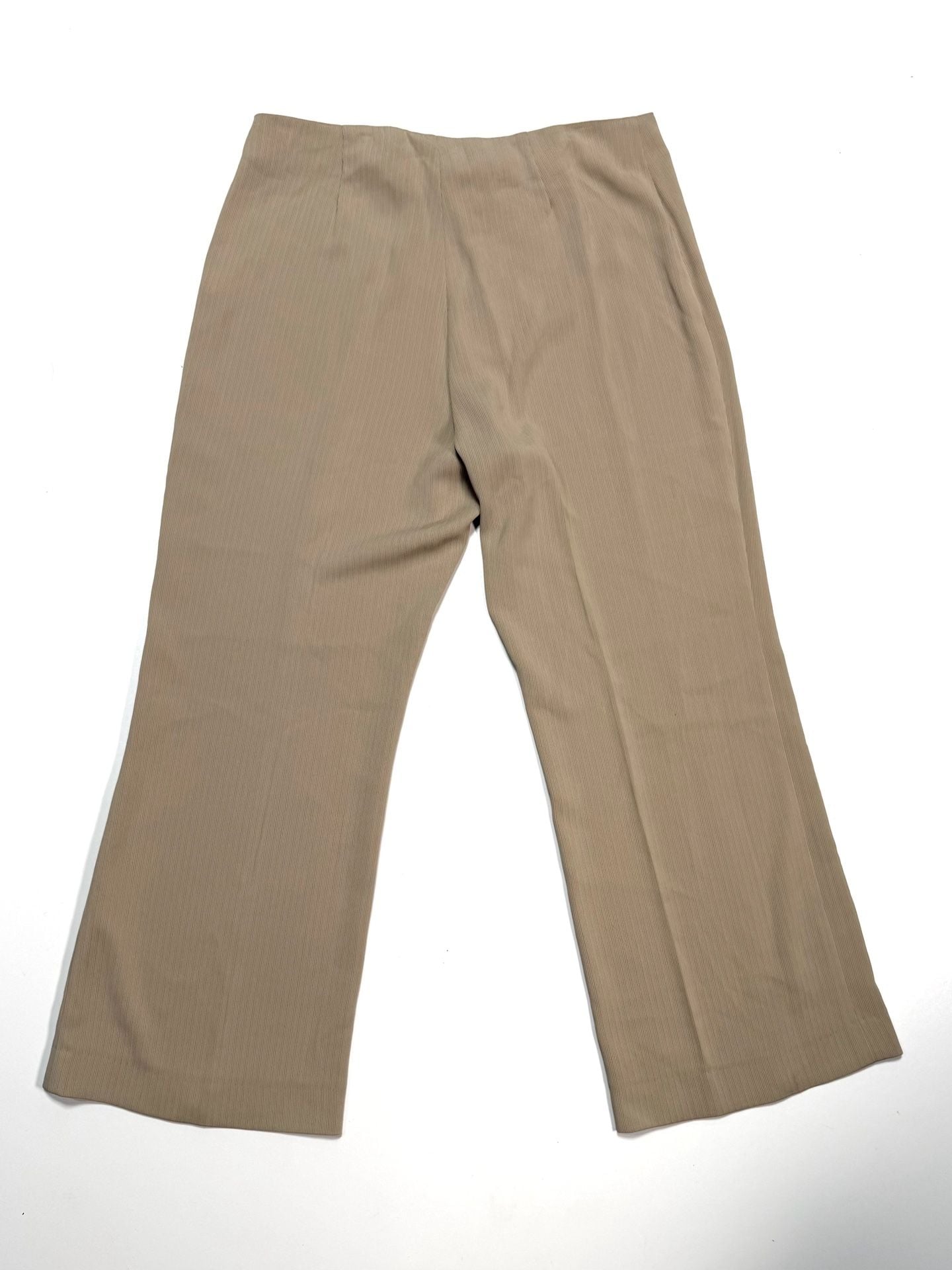 Garfield & Marks Women's Pants Size 14 Quiet Luxury Old Money Minimalist Y2K Heritage Tan Khaki Ribbed Wide Leg Flare Cropped Elise Trousers Lined Made in USA 3