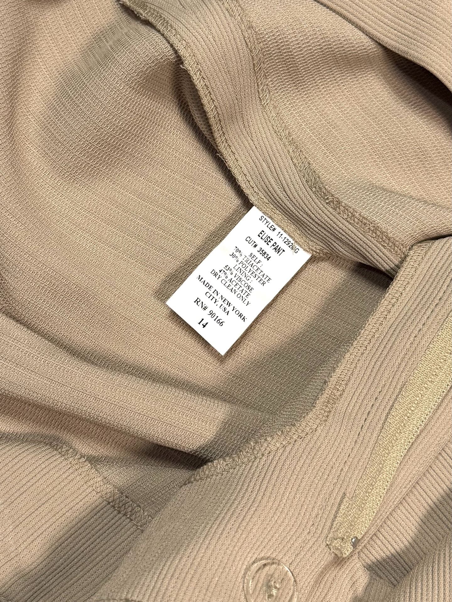 Garfield & Marks Women's Pants Size 14 Quiet Luxury Old Money Minimalist Y2K Heritage Tan Khaki Ribbed Wide Leg Flare Cropped Elise Trousers Lined Made in USA 5