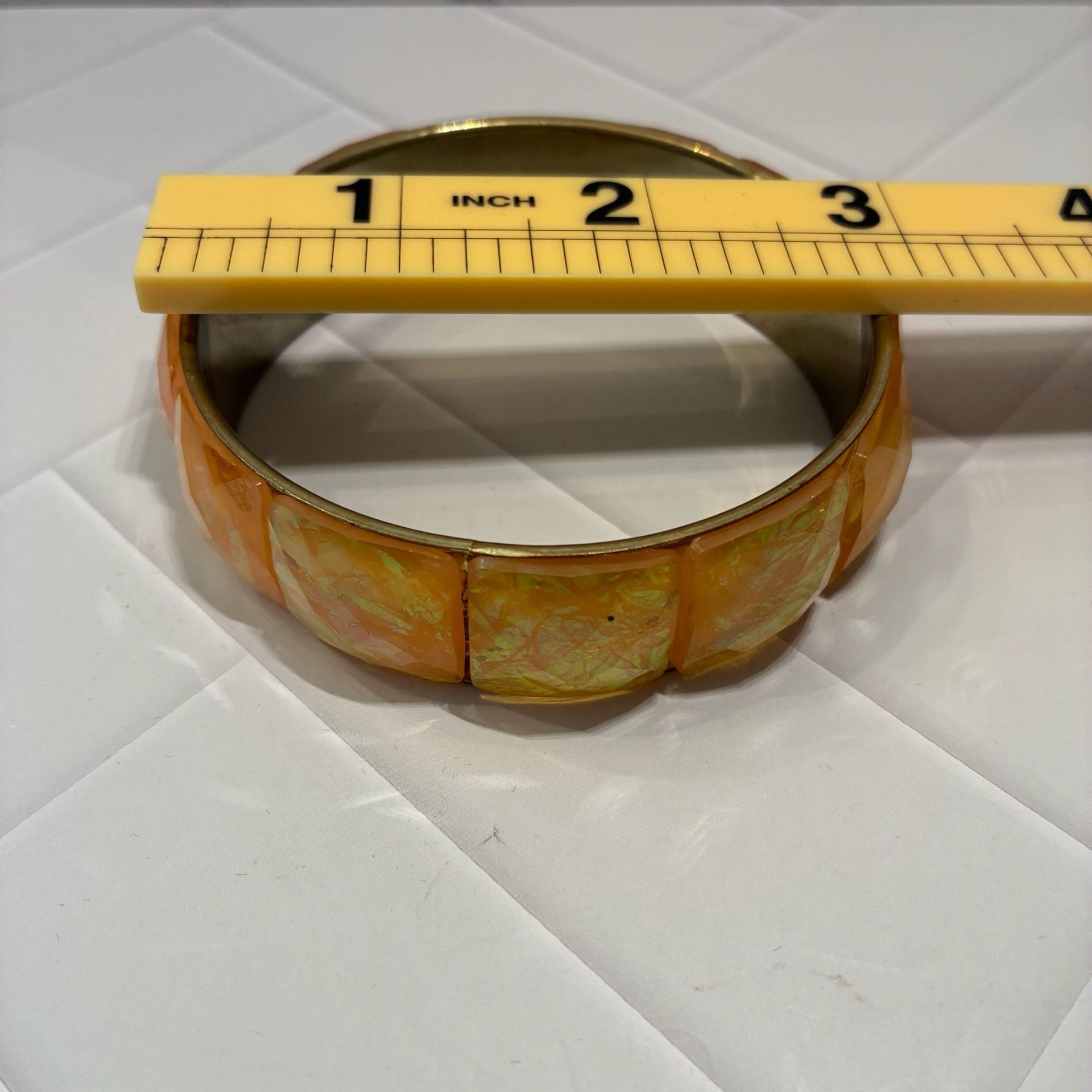 Vintage Gold Tone Orange Faceted Resin Tile Bangle Bracelet 3