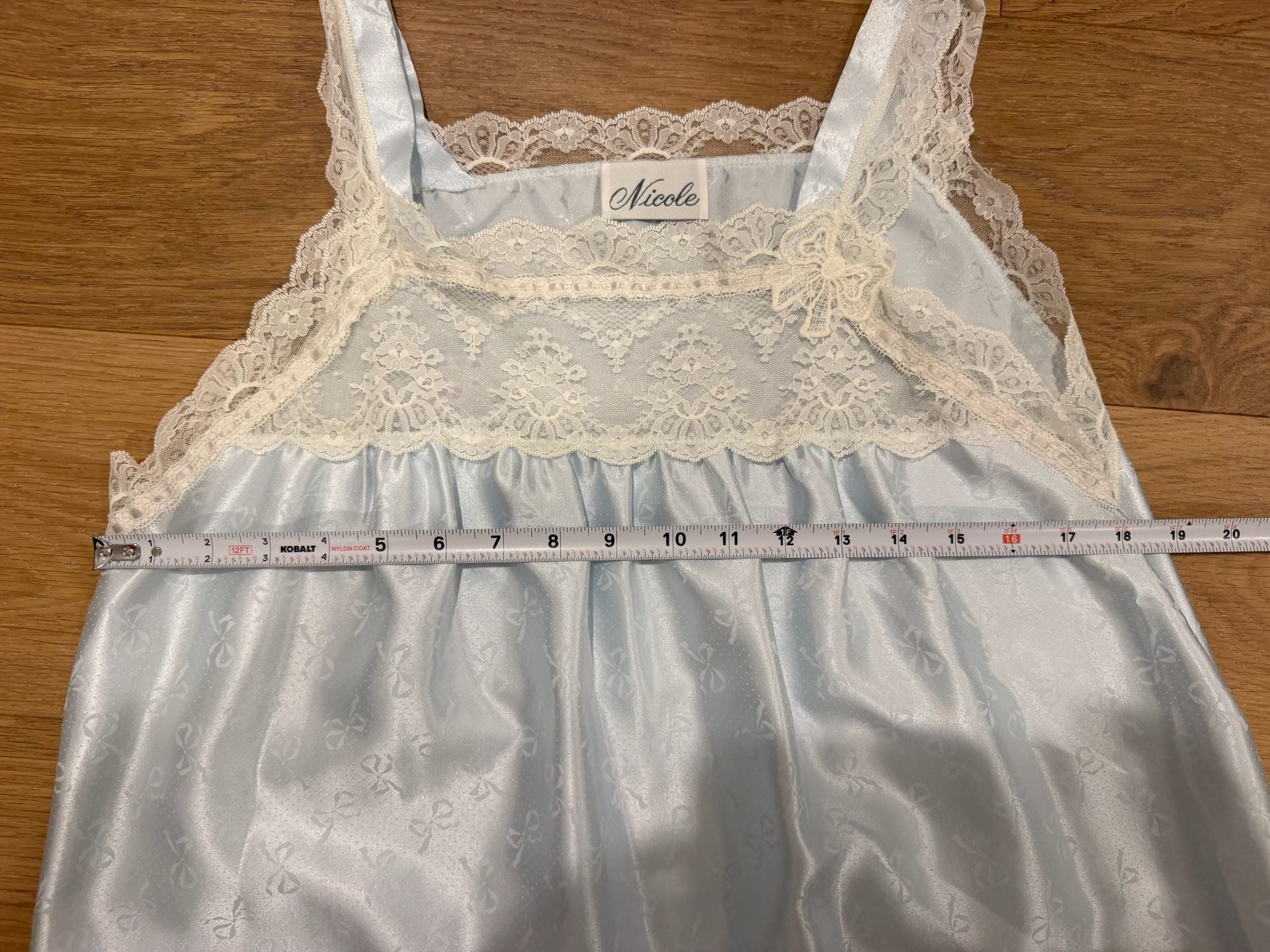 Nicole 2 pc set coquette Vintage Light Blue Satin Lace Nightgown & Dressing Robe 8