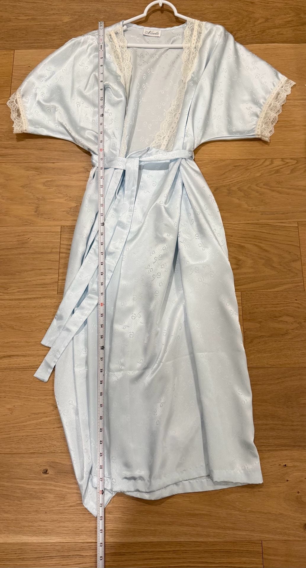 Nicole 2 pc set coquette Vintage Light Blue Satin Lace Nightgown & Dressing Robe 15
