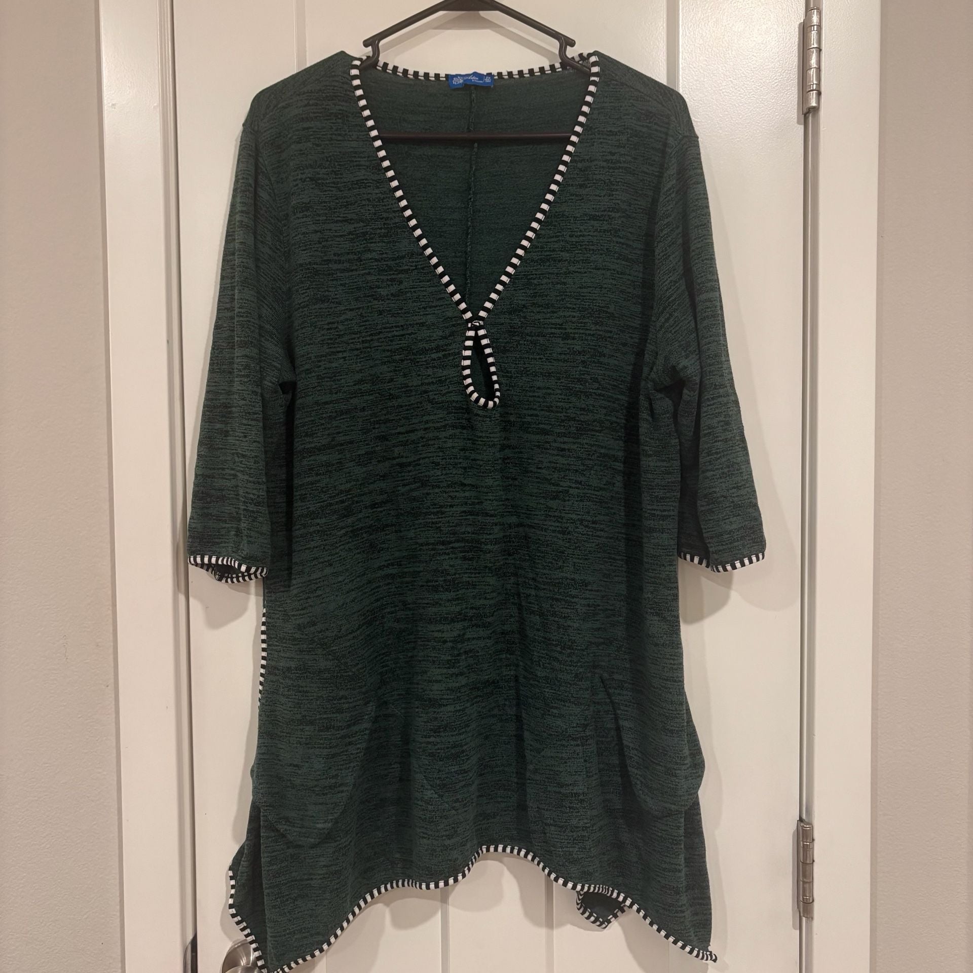 Artsy Lagenlook Forest Green Tunic 2X Oversized Asymmetrical Boho Top Pockets 2