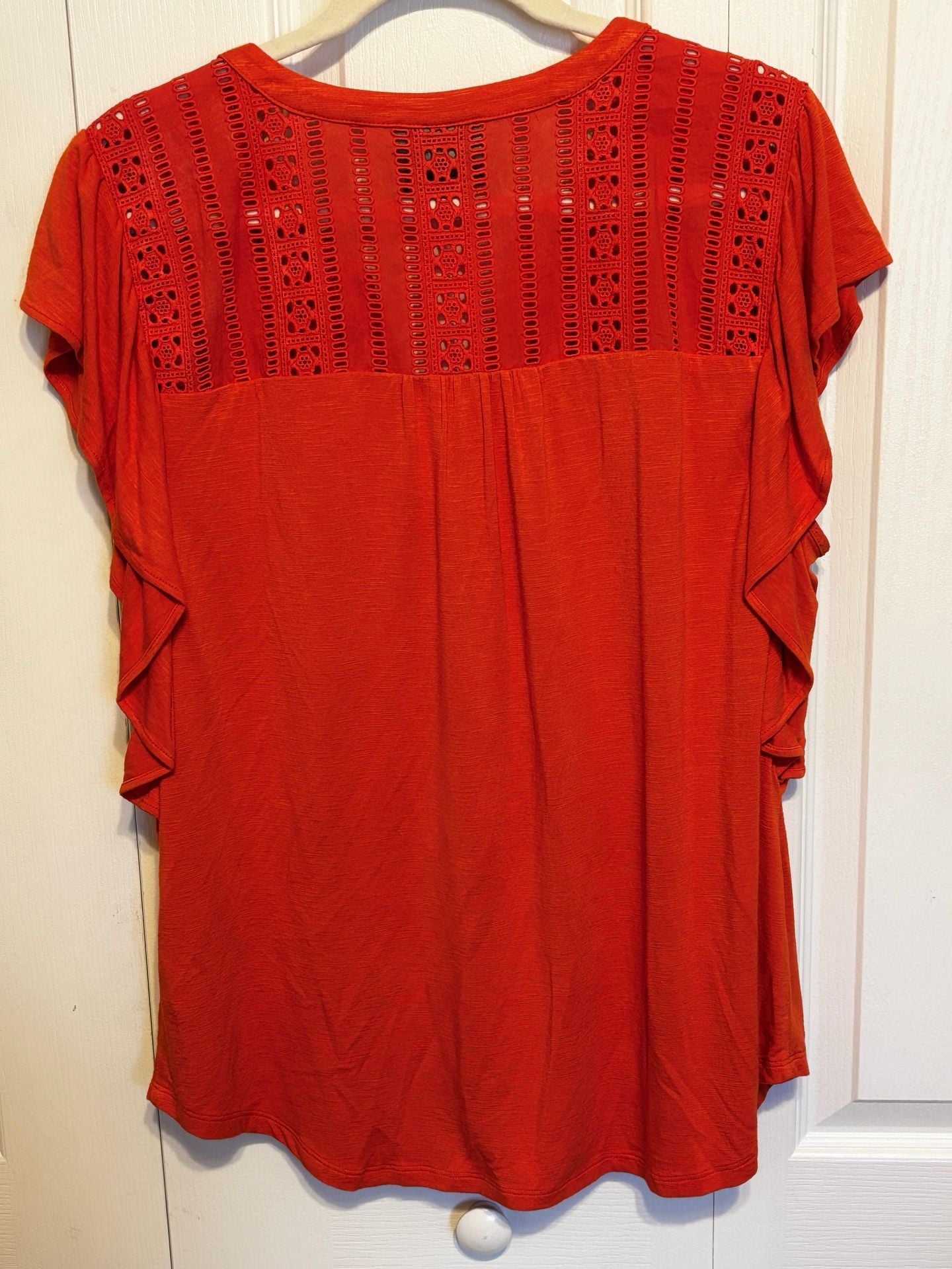 Maeve Red Lace Trim Button Front Top Size Large 3