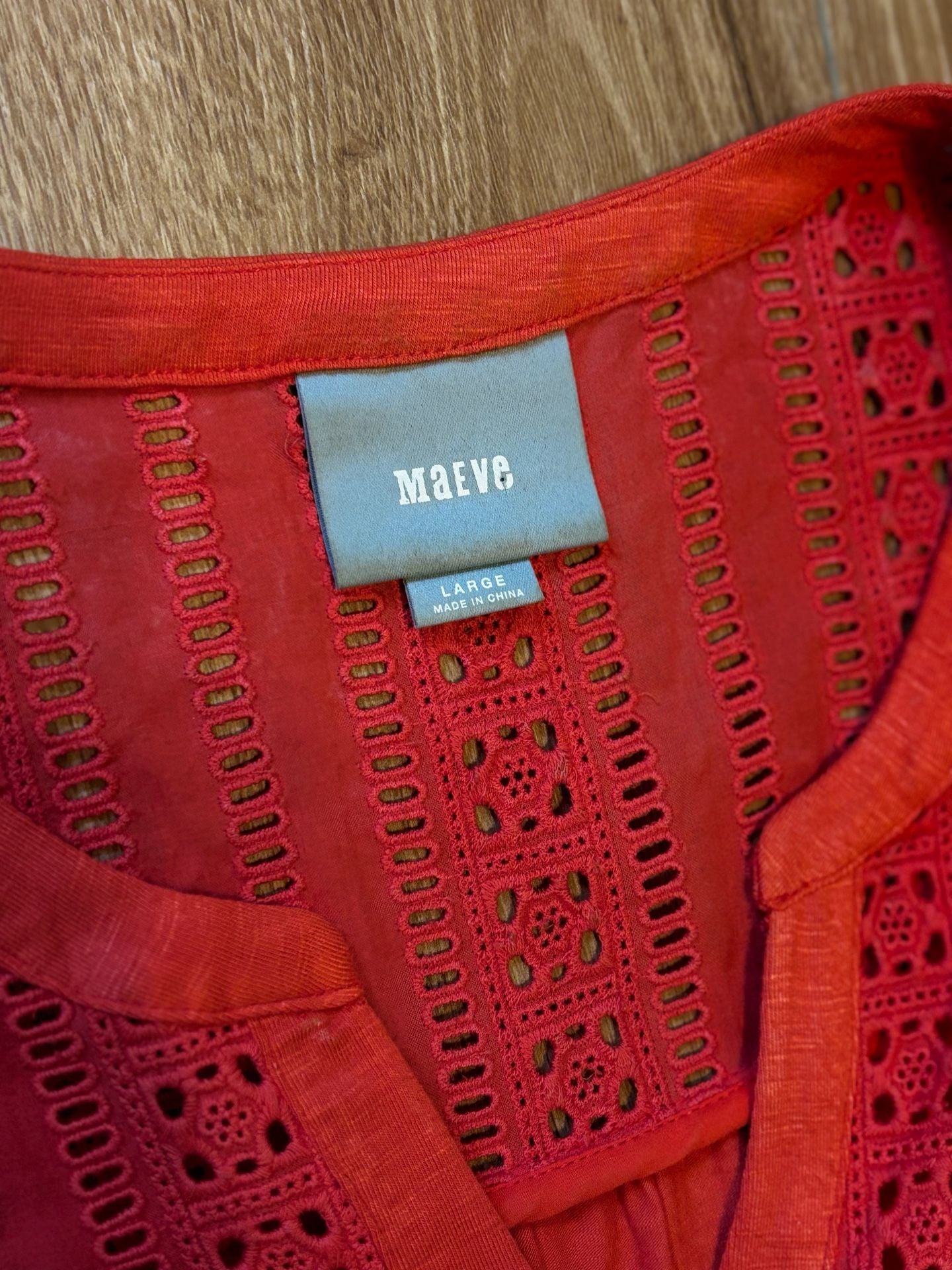 Maeve Red Lace Trim Button Front Top Size Large 5