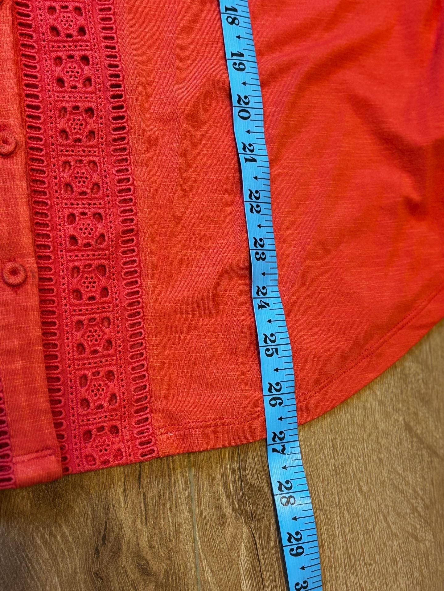 Maeve Red Lace Trim Button Front Top Size Large 8