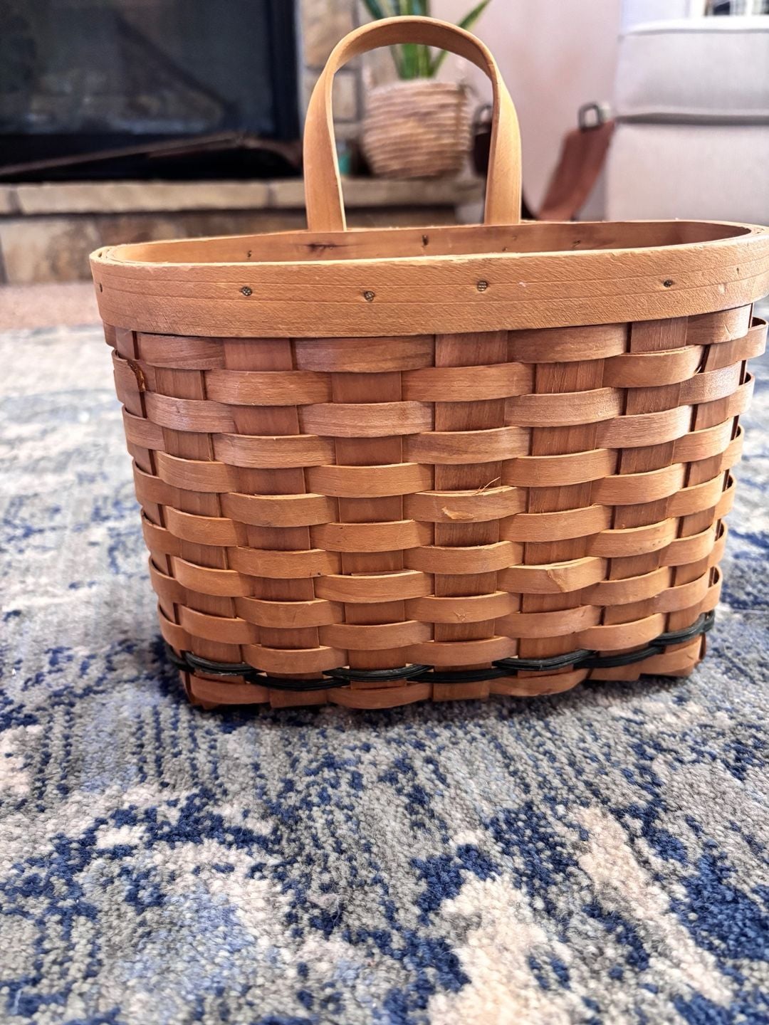 Woven Wood Storage hanging Basket with Handle 1