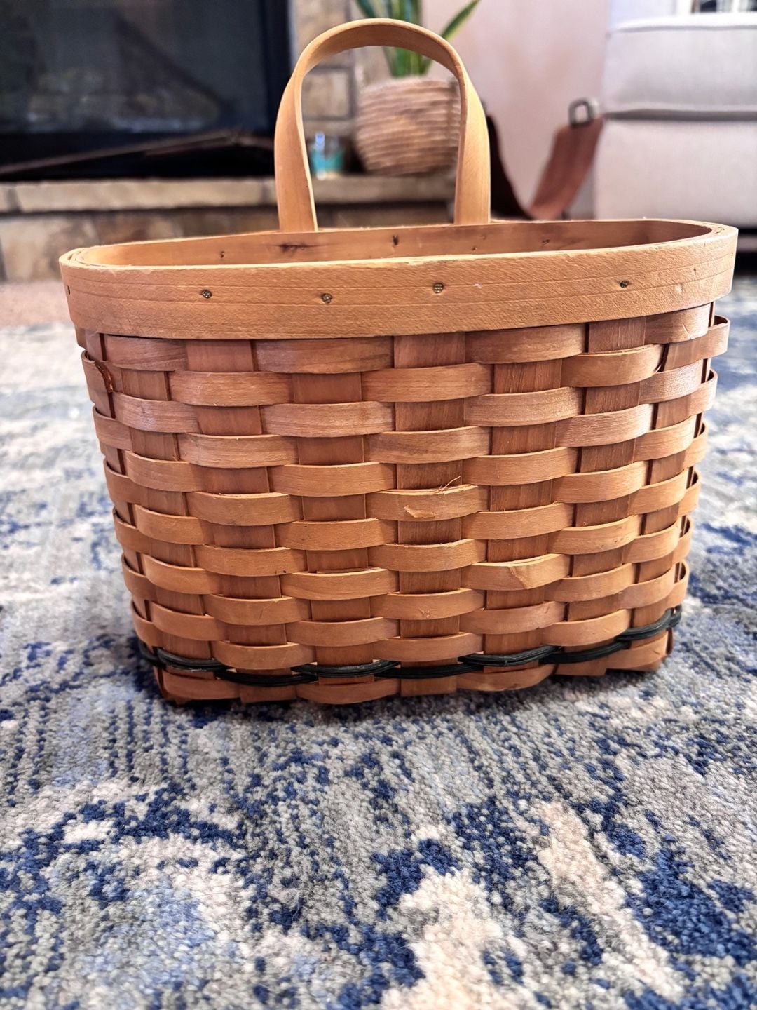 Woven Wood Storage hanging Basket with Handle 2