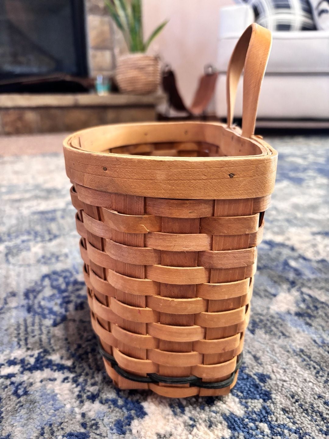 Woven Wood Storage hanging Basket with Handle 3