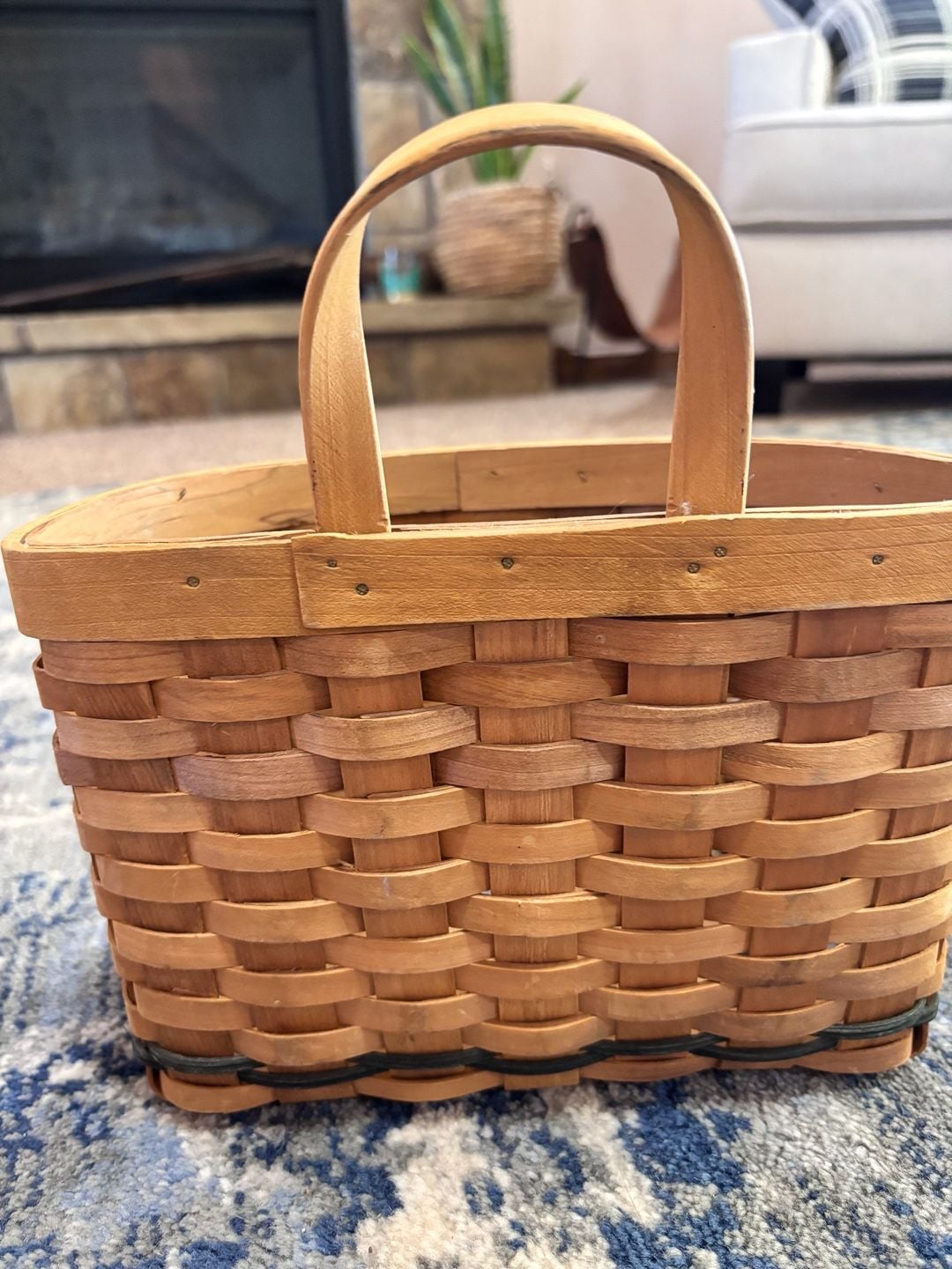 Woven Wood Storage hanging Basket with Handle 4