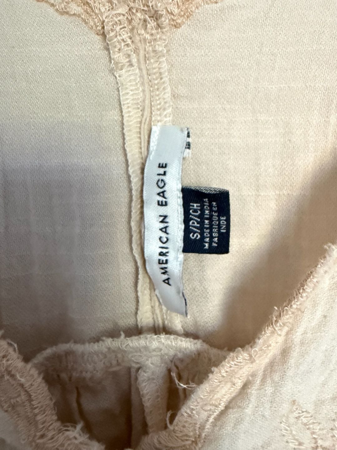 American Eagle Embroidered Peasant Top Size S Beige Boho Blouse 4