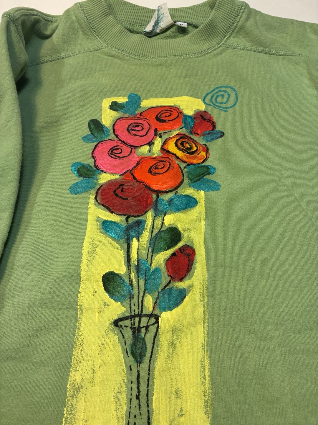 Two Lips Originals Sweatshirt Size S Green Floral Art Print 5