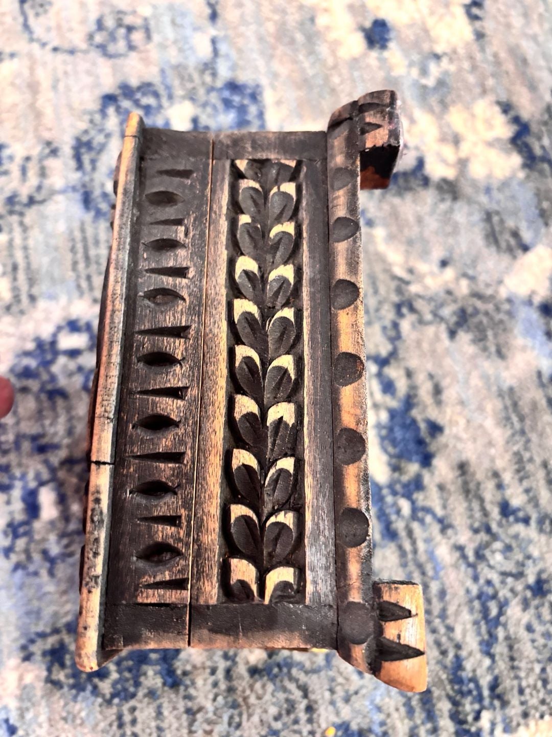 Handmade Carved Wooden Jewelry Box with Brass Latch 7