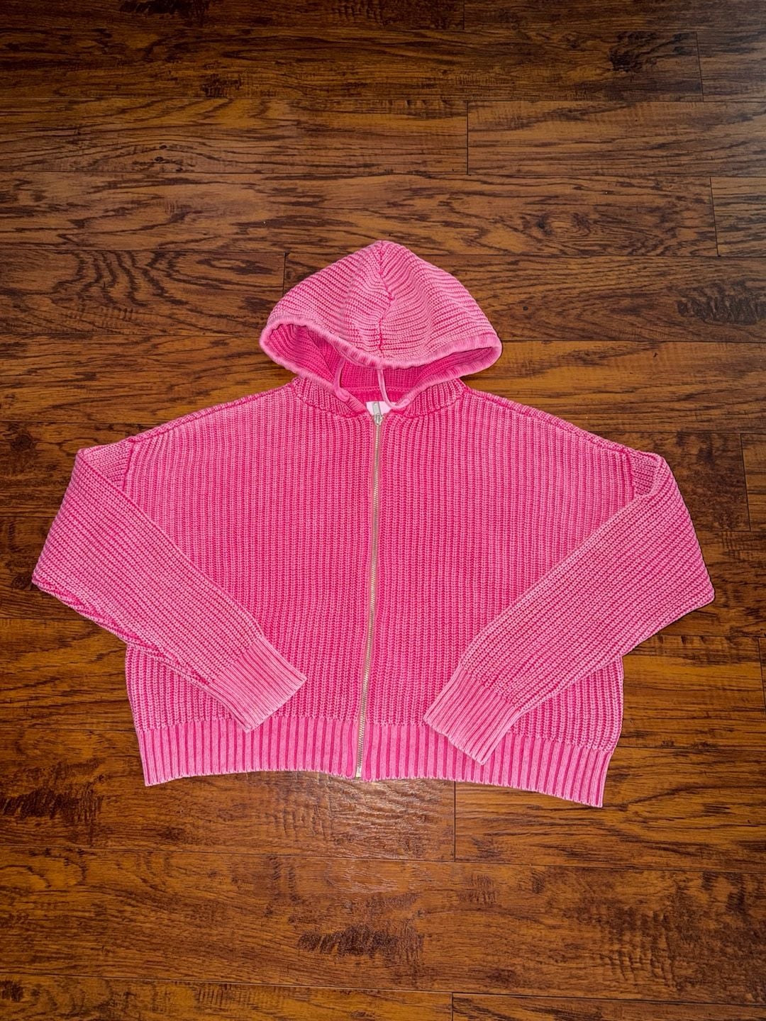 Aerie Zip Up Knit Hoodie Pink Cotton Blend Oversized Sweater 2