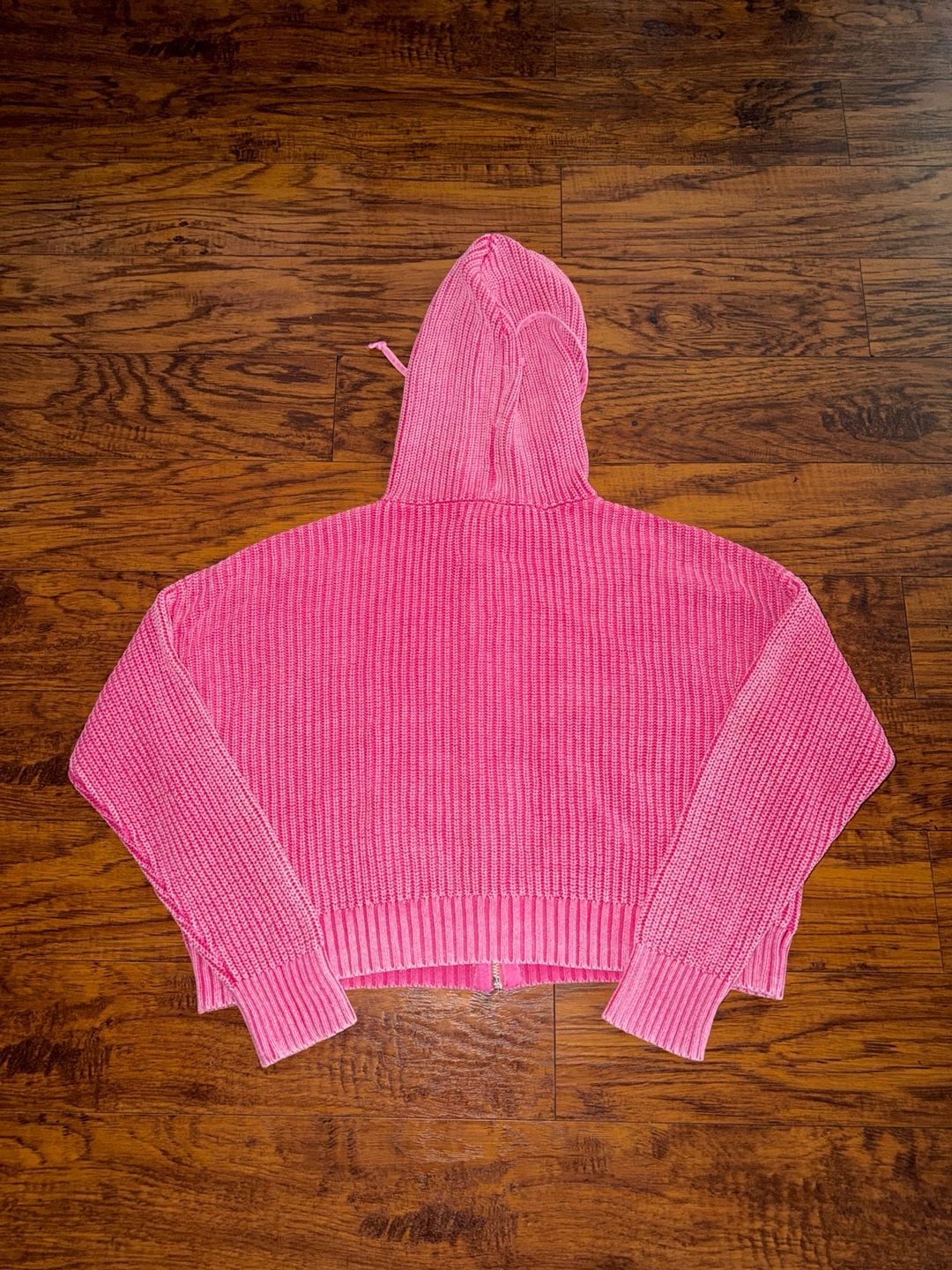 Aerie Zip Up Knit Hoodie Pink Cotton Blend Oversized Sweater 6