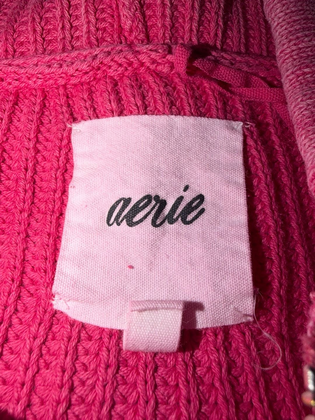 Aerie Zip Up Knit Hoodie Pink Cotton Blend Oversized Sweater 7