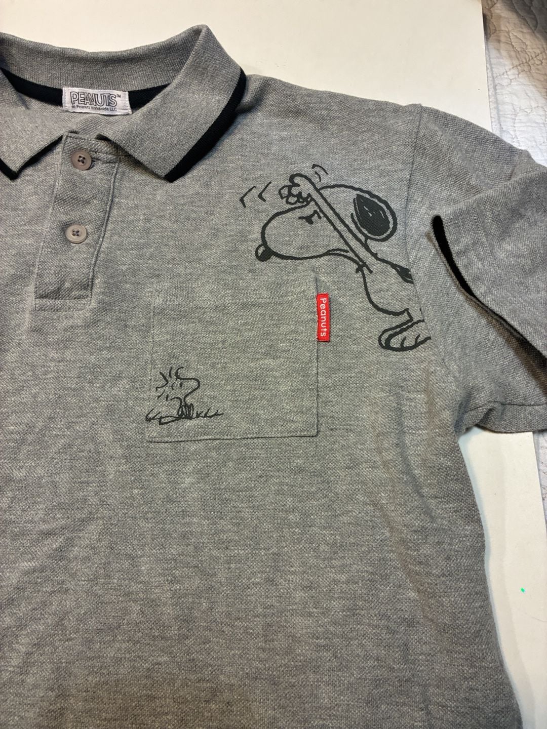 Peanuts Snoopy Woodstock Gray Polo Shirt 3