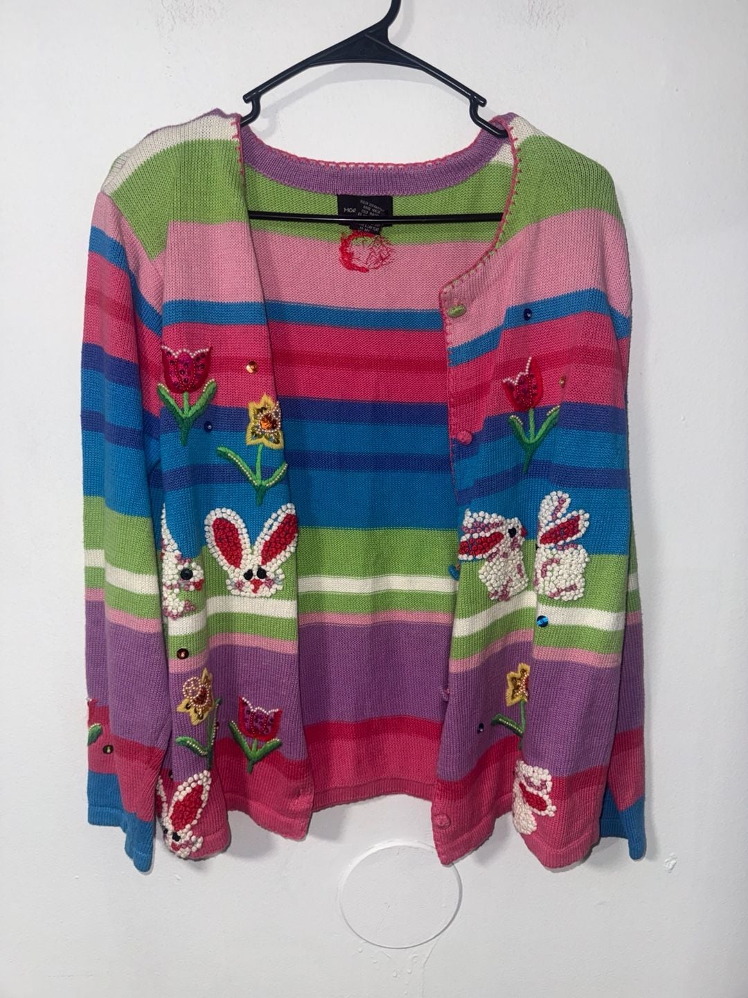 Morgan Cole Cardigan Size S Multicolored Easter Bunny Beaded Knit 2