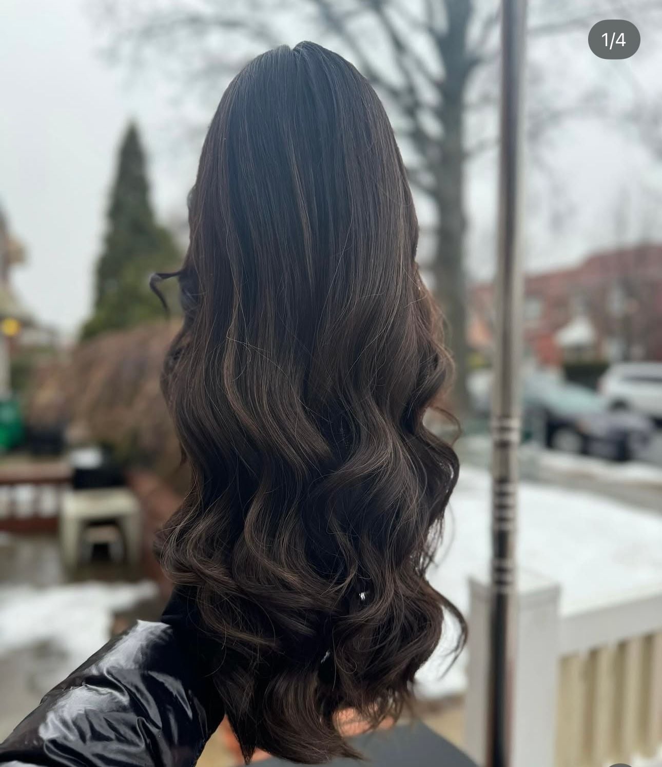 Human Hair Lace Front Wig Dark Brown Highlighted Wavy 2