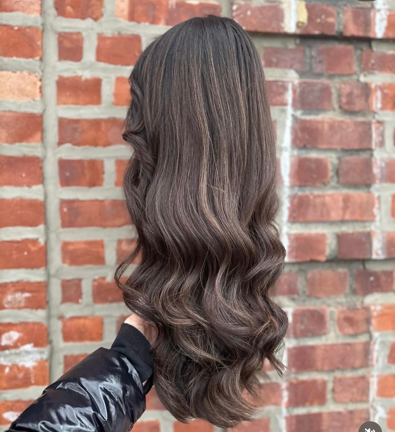 Human Hair Lace Front Wig Dark Brown Highlighted Wavy 3