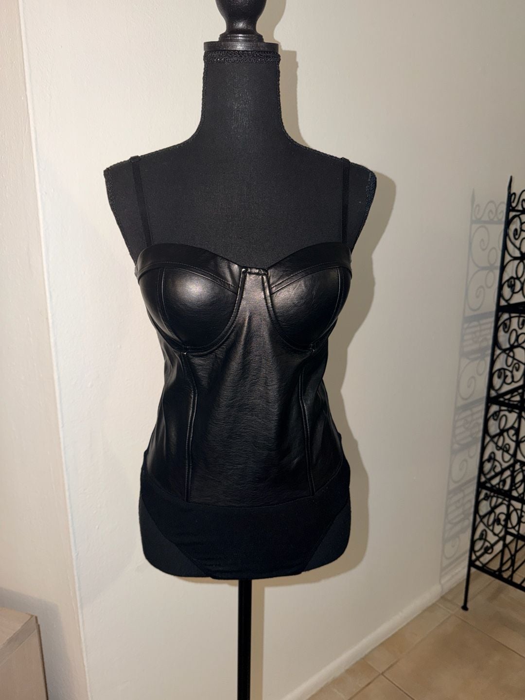 SAY WHAT? Faux Leather Corset Bodysuit Size M Black 2