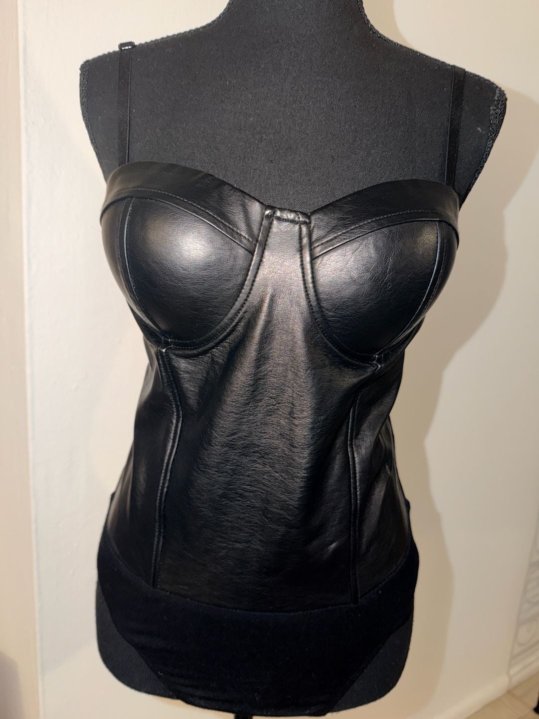 SAY WHAT? Faux Leather Corset Bodysuit Size M Black 3