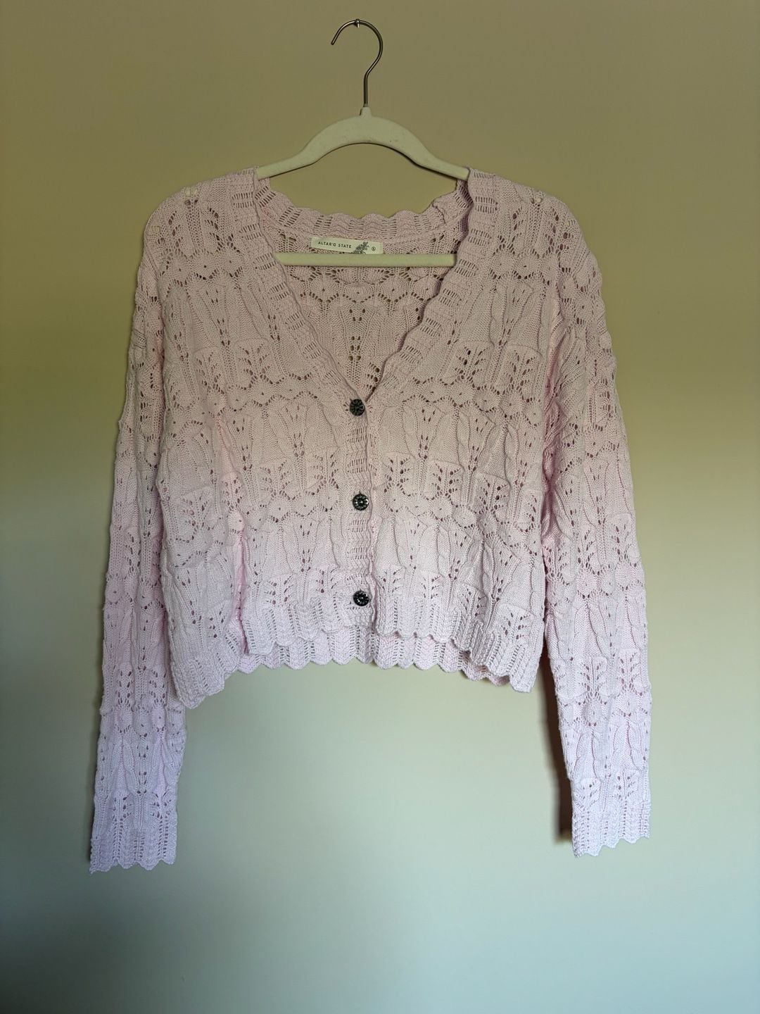 Altar'd State Cardigan Size S Pink Crochet Knit V-Neck 2