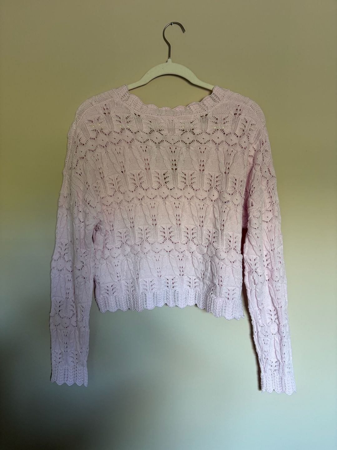 Altar'd State Cardigan Size S Pink Crochet Knit V-Neck 4