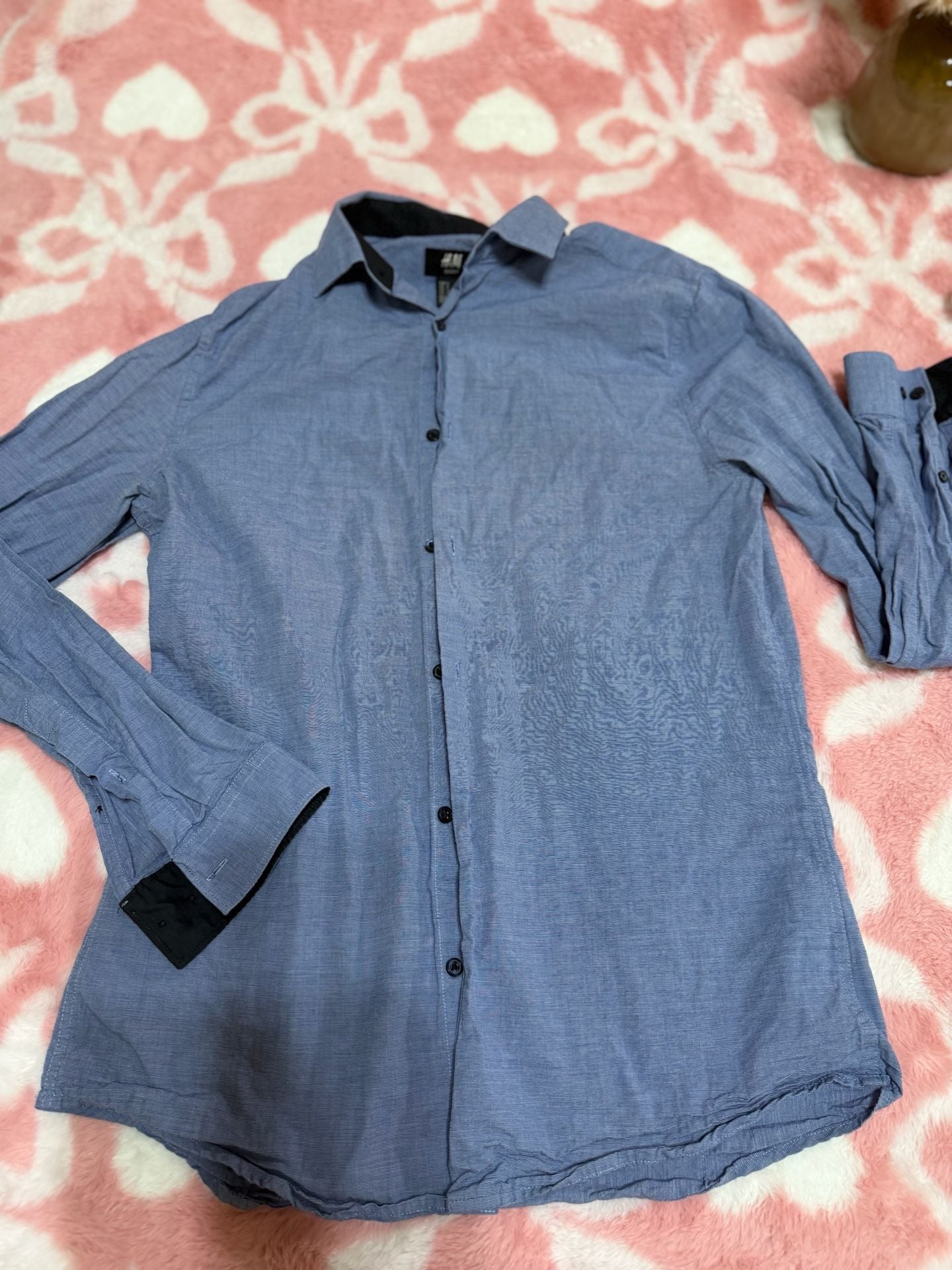 H&M Slim Fit Shirt Size S Blue Long Sleeve Easy Iron 3