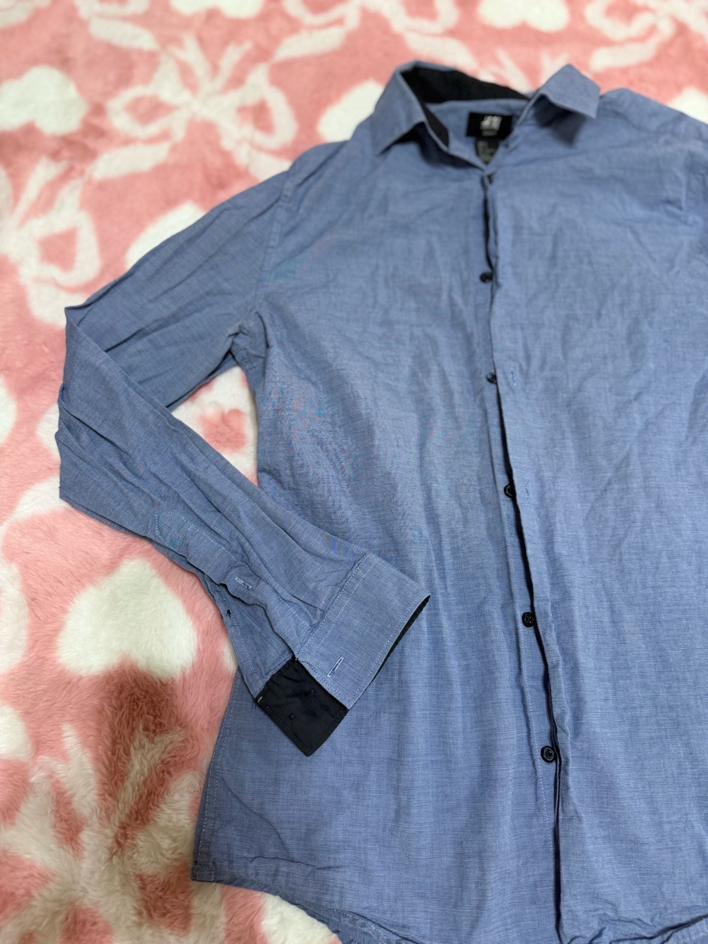 H&M Slim Fit Shirt Size S Blue Long Sleeve Easy Iron 4