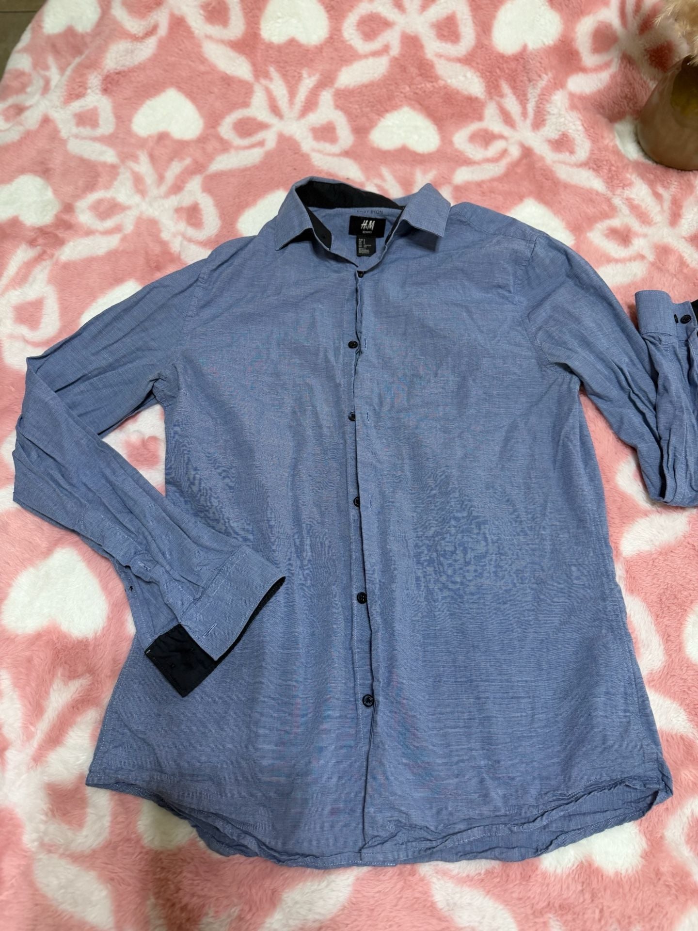 H&M Slim Fit Shirt Size S Blue Long Sleeve Easy Iron 7