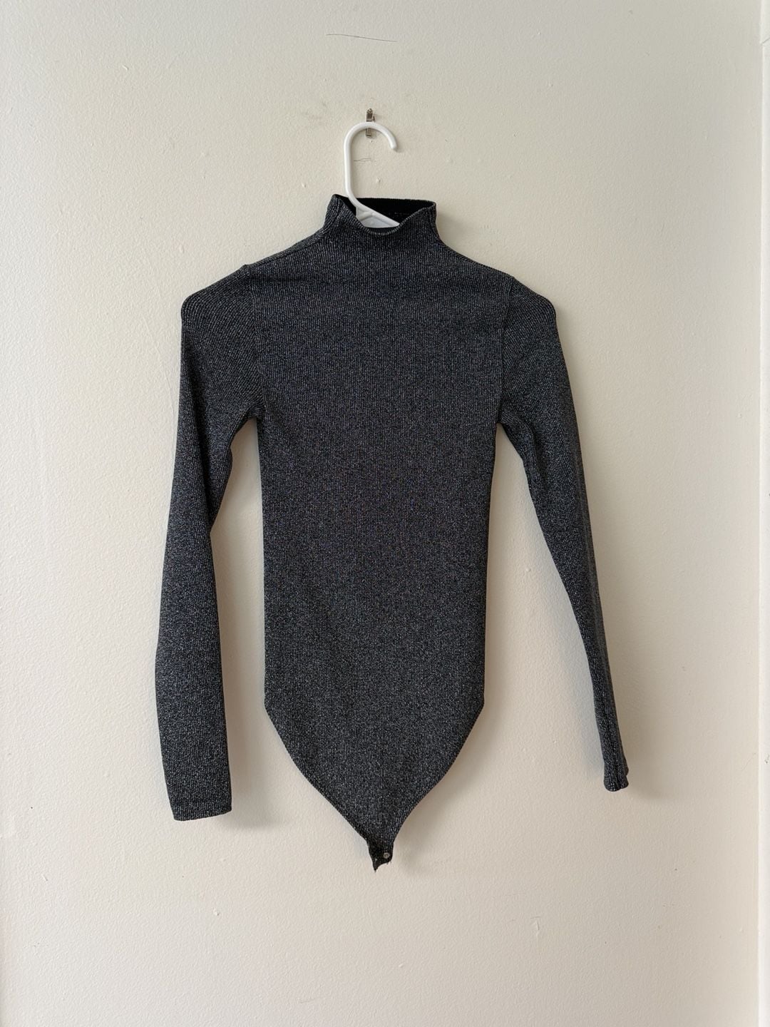 Wolford Turtleneck Bodysuit Size S Black Metallic Sparkle Long Sleeve 3