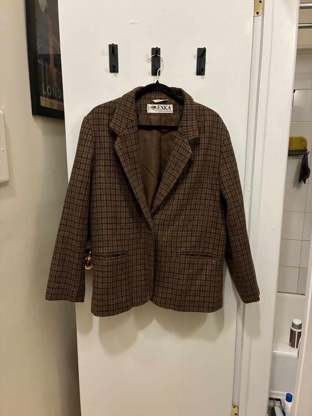 Vintage 1990s Eska Internationale Wool Plaid Blazer Size 14 Brown Tweed Jacket 2