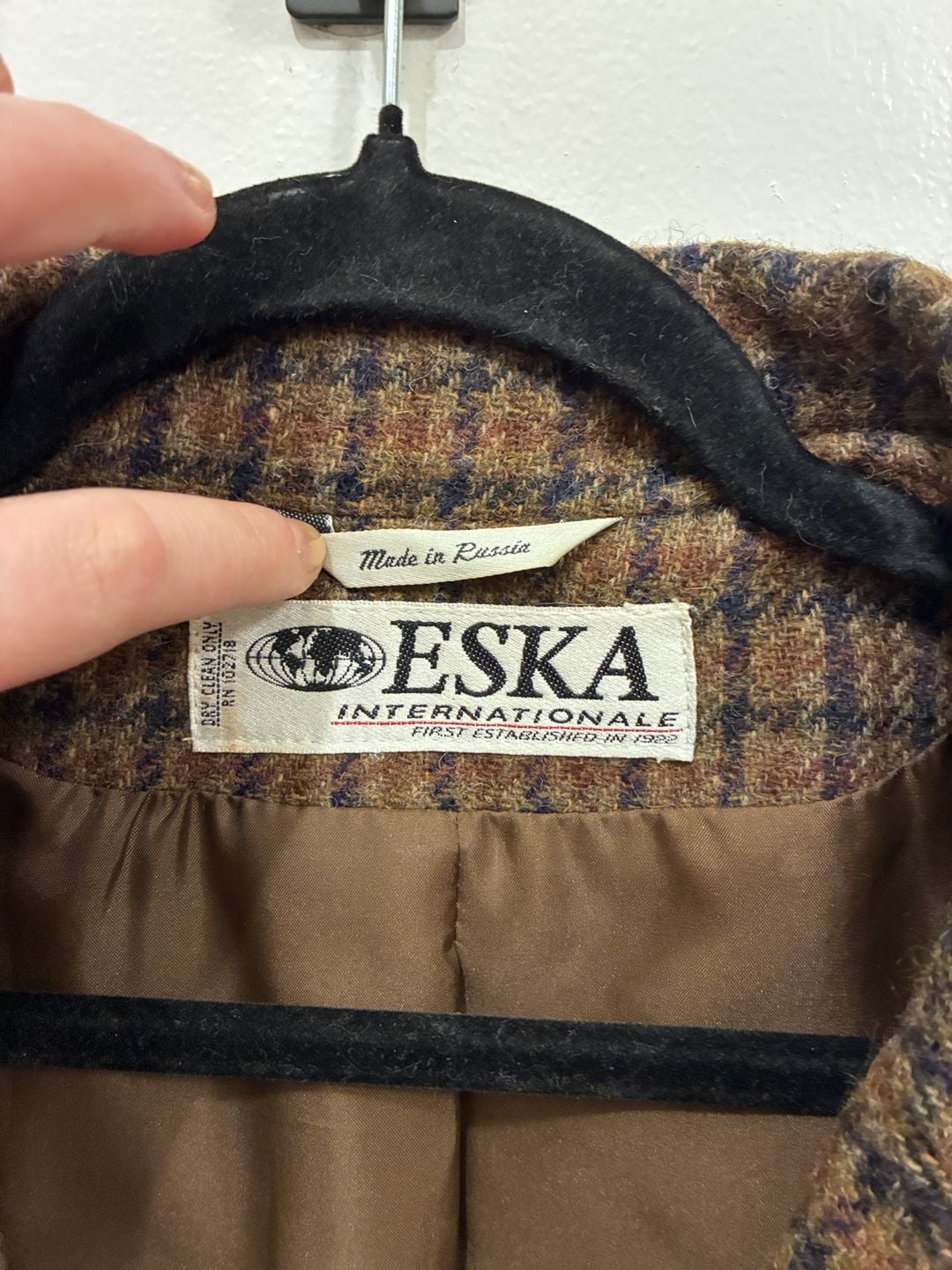 Vintage 1990s Eska Internationale Wool Plaid Blazer Size 14 Brown Tweed Jacket 3