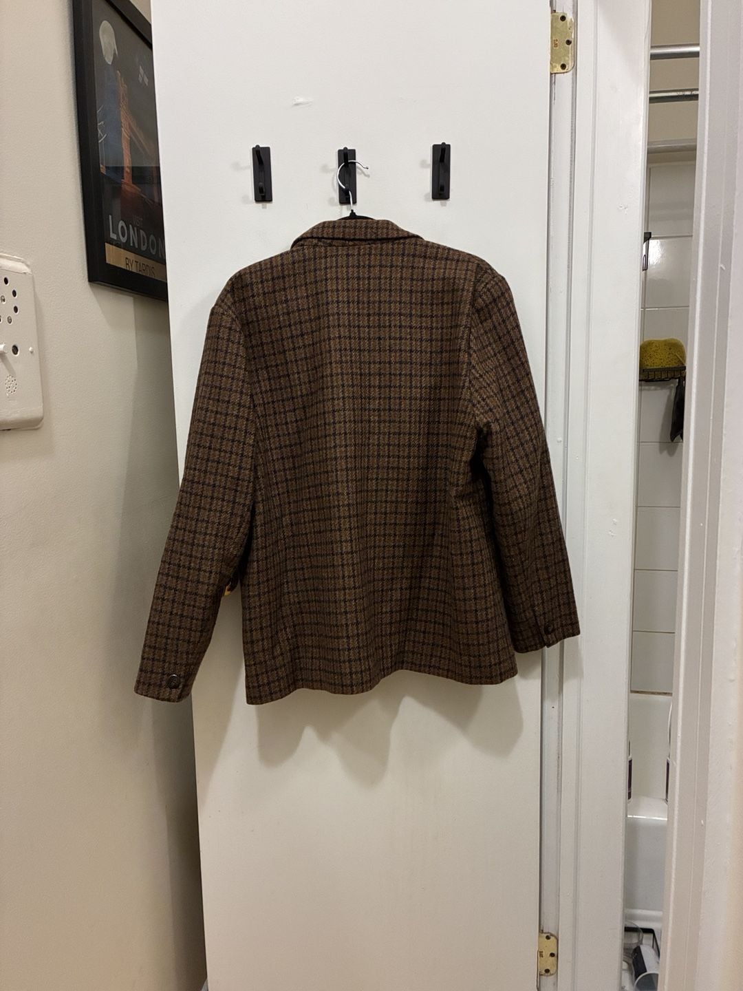 Vintage 1990s Eska Internationale Wool Plaid Blazer Size 14 Brown Tweed Jacket 6
