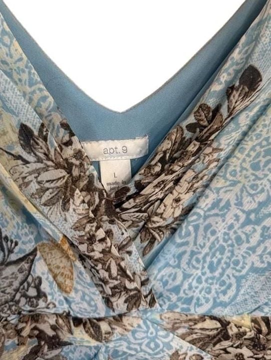 Fairycore Floral Butterfly Print Ruffle V-Neck Tank Top Size L Blue 4