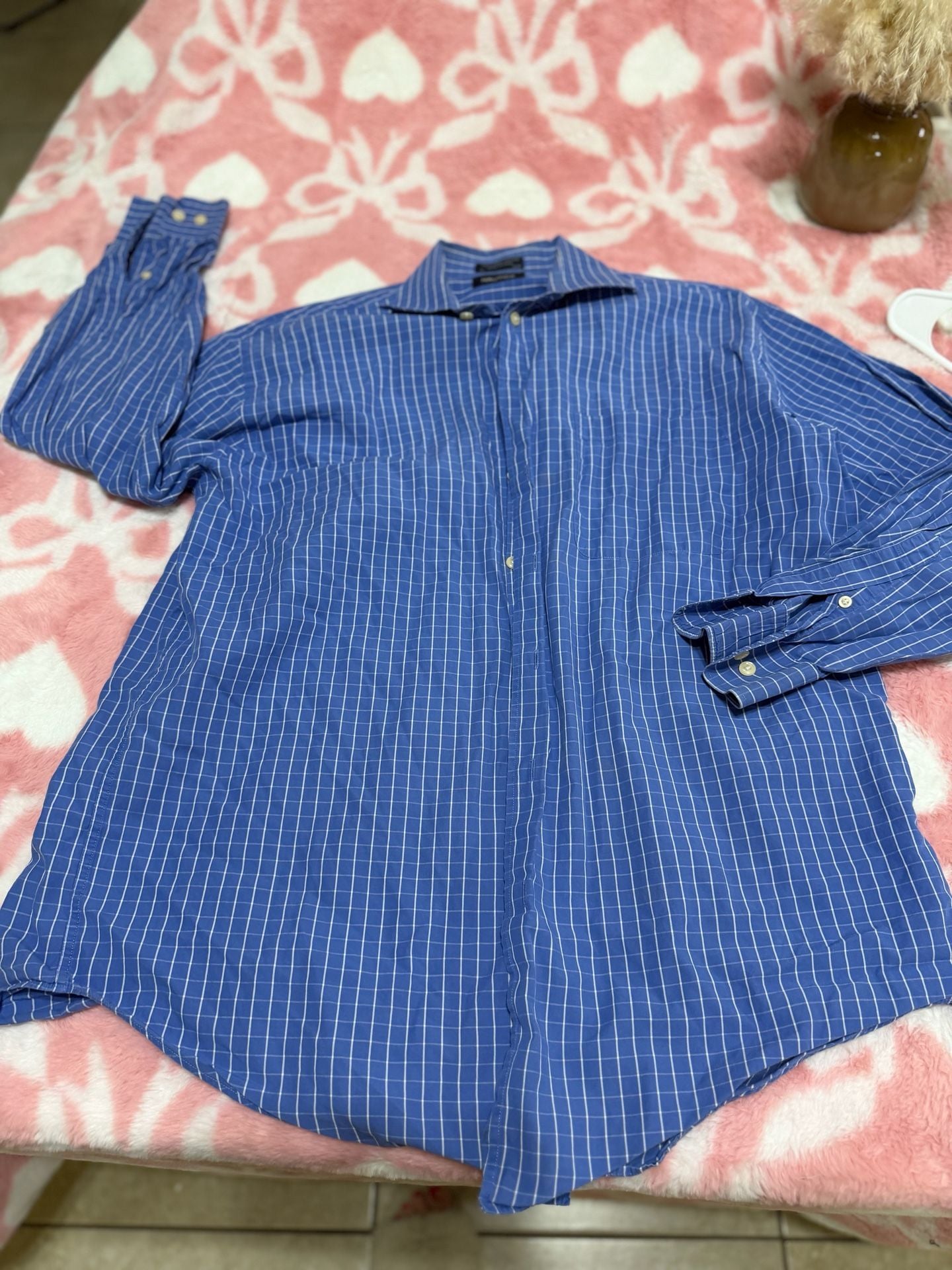 Nautica Long Sleeve Button Down Shirt Size 16 32/33 Blue Plaid 3