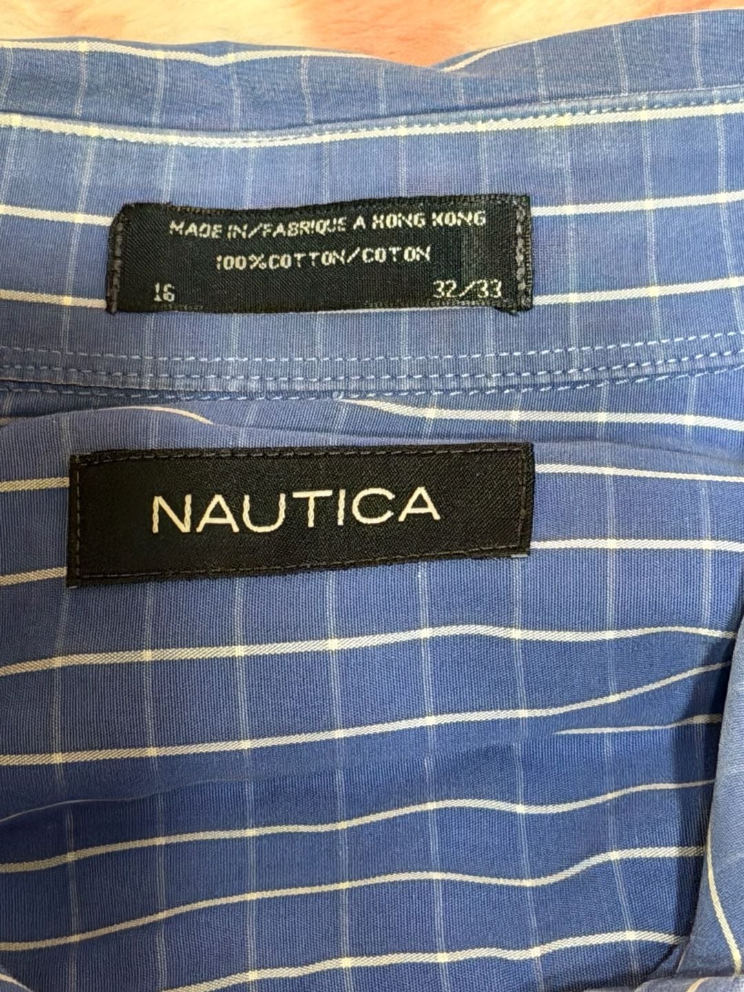 Nautica Long Sleeve Button Down Shirt Size 16 32/33 Blue Plaid 4