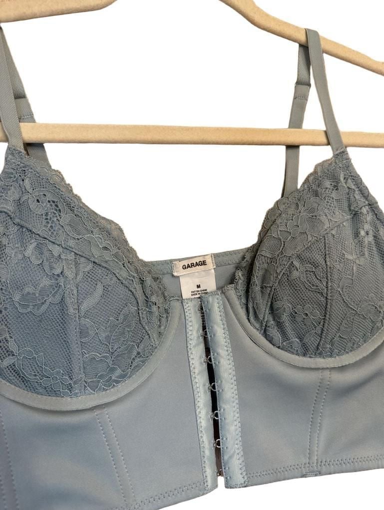 Fairycore Lace Corset Crop Top Size M Dusty Blue 3
