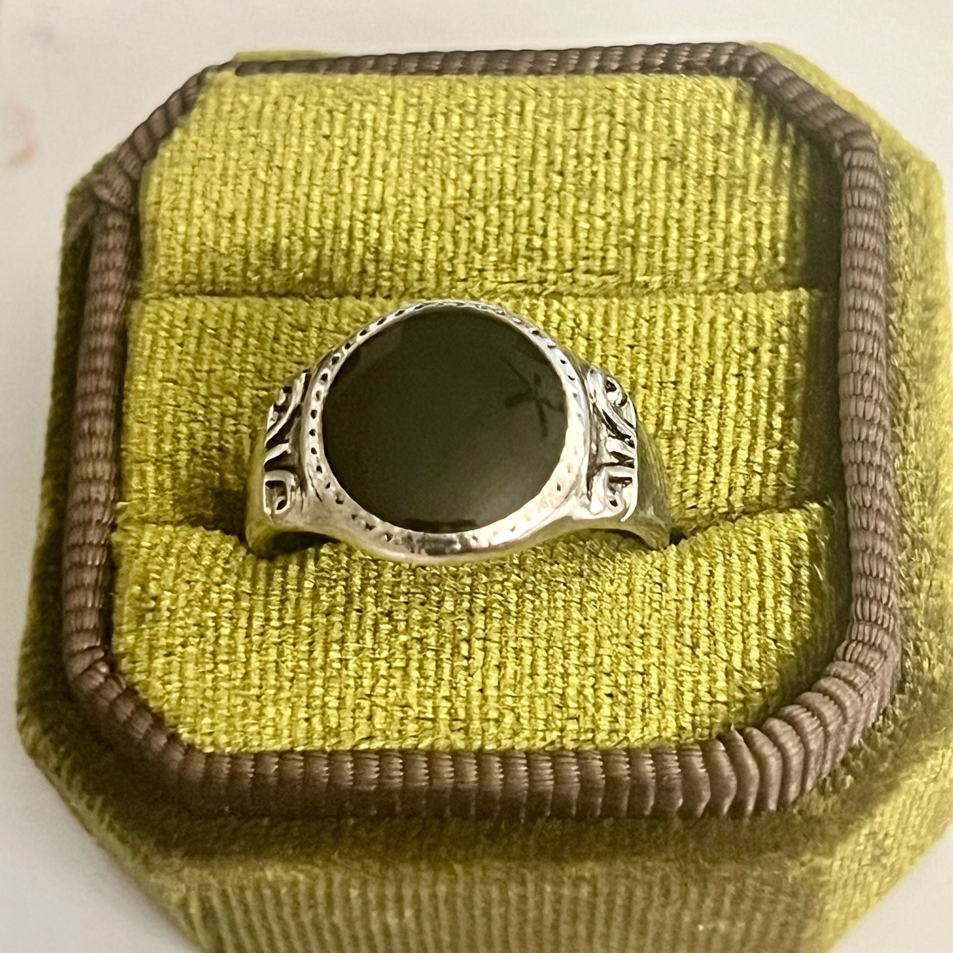 Vintage Black Onyx Signet Ring Titanium Steel Silver Ring Size 9 3